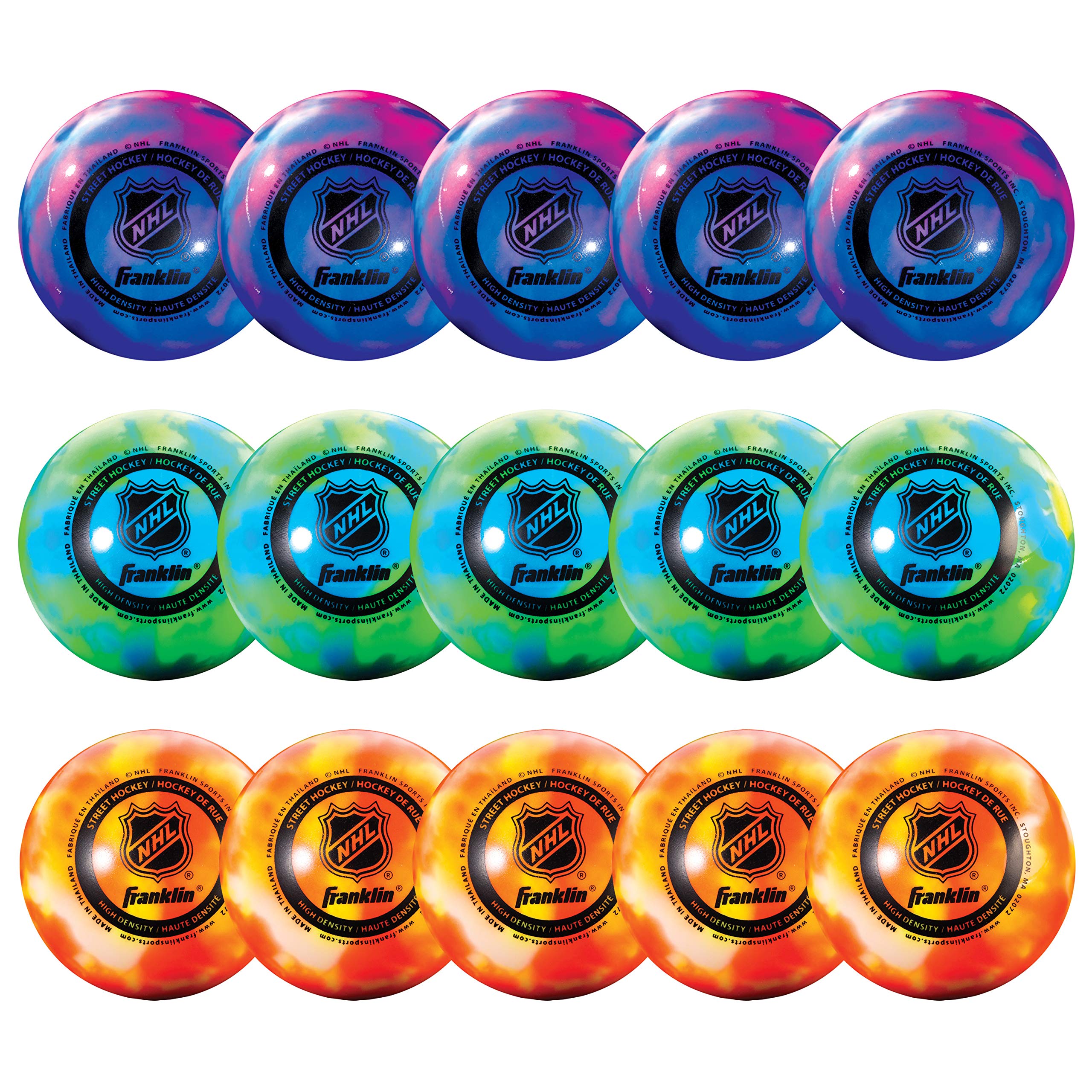 Franklin Sports Nhl Street Hockey Balls - No Bounce Outdoor Street + Roller Hockey Balls - Official Size - 15 Pack - Assorted Co