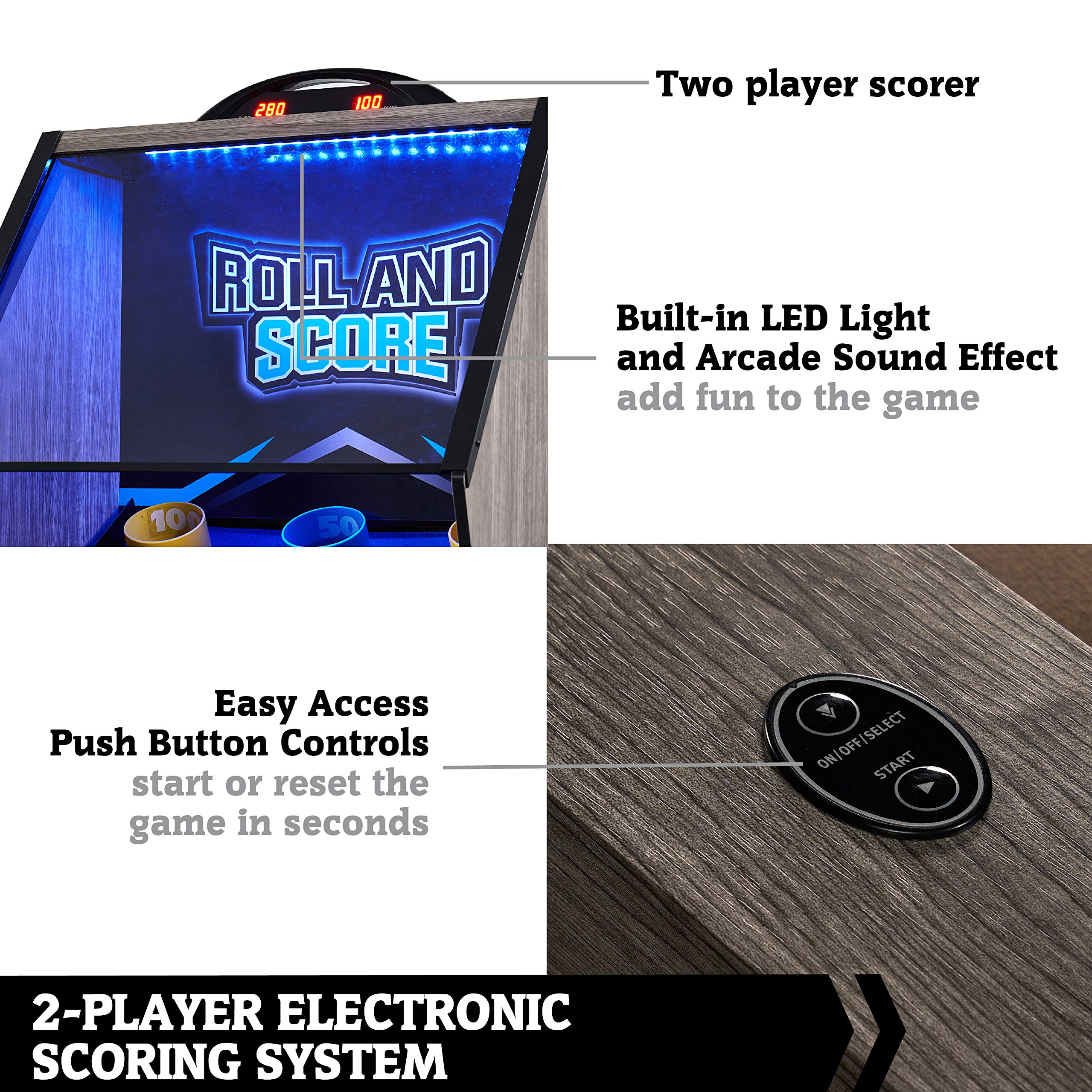 Hall of Games 108 Roll and Score with LED Lights and Electronic Scorer, Brown/Black,9 Foot