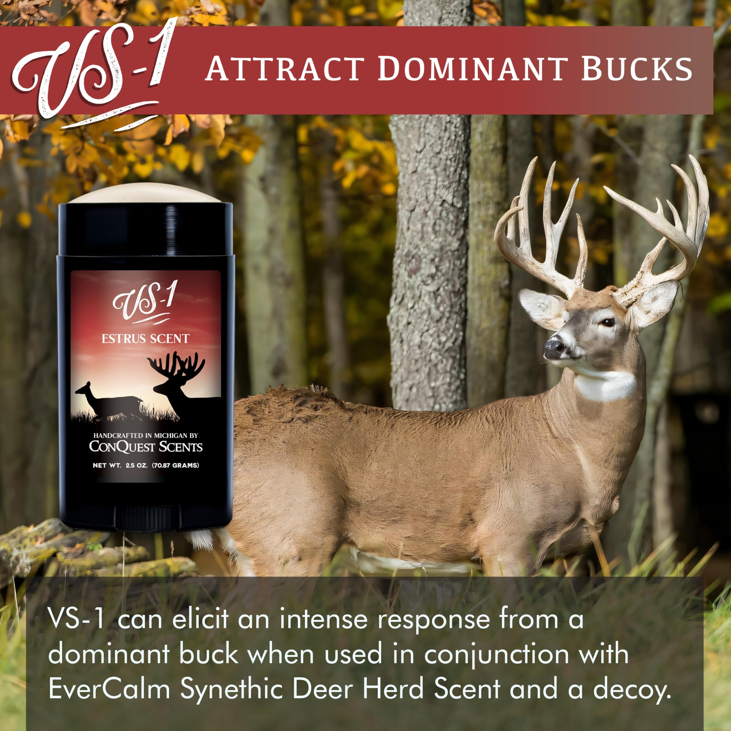 Conquest Scents Vs-1 Deer Scent Stick - Deer Attractant & Doe Estrus Scent, For Pre-Rut, Rut, And Post-Rut, Versatile Hunting Wa