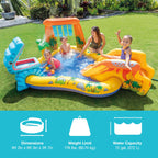 Intex Inflatable Dinosaur Play Center Outdoor Playhouse Inflatable Water Park With Kid Pool Slide, Water Sprayer, Waterfall, And