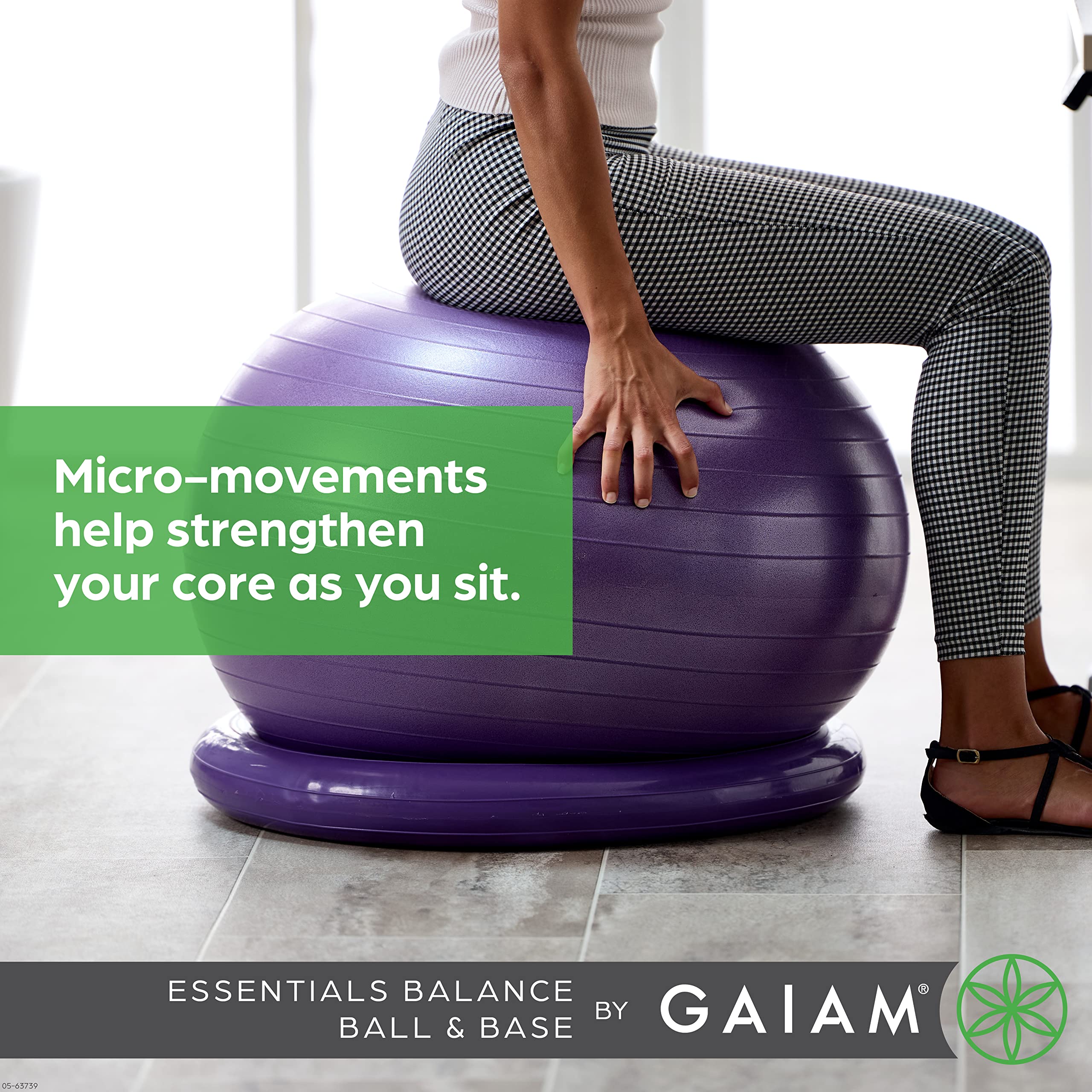 Gaiam Essentials Balance Ball & Base Kit, 65Cm Yoga Ball Chair, Exercise Ball With Inflatable Ring Base For Home Or Office Desk,