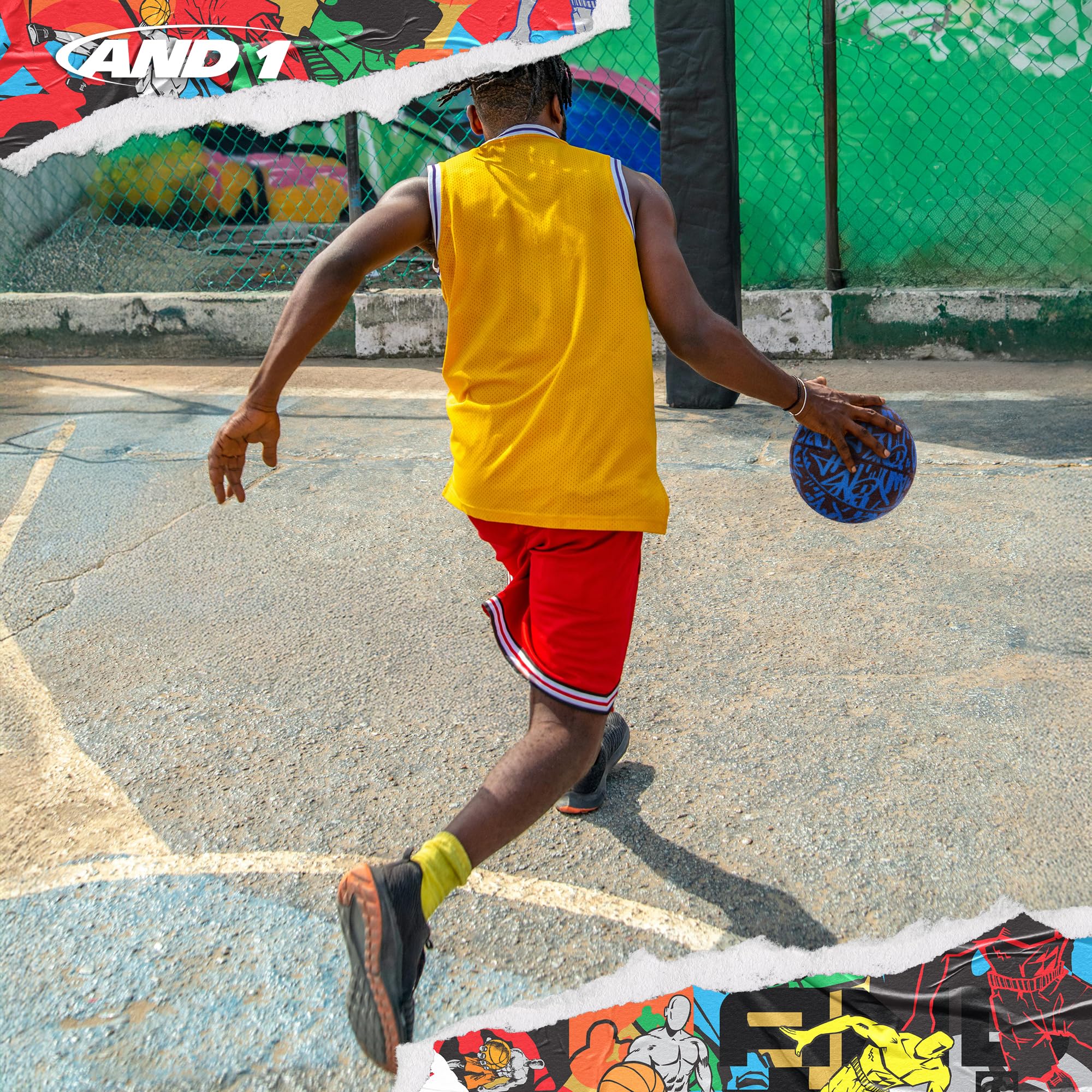 AND1 Fantom Graffiti Basketball: Official Regulation Size 7 (29.5 inches) Rubber Basketball - Deep Channel Construction Streetba