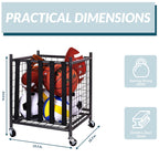 Fitvids Sports Equipment Organizer, Ball Storage Cart With Baskets And Hooks, Rolling Gear Storage For Garage, Black Steel