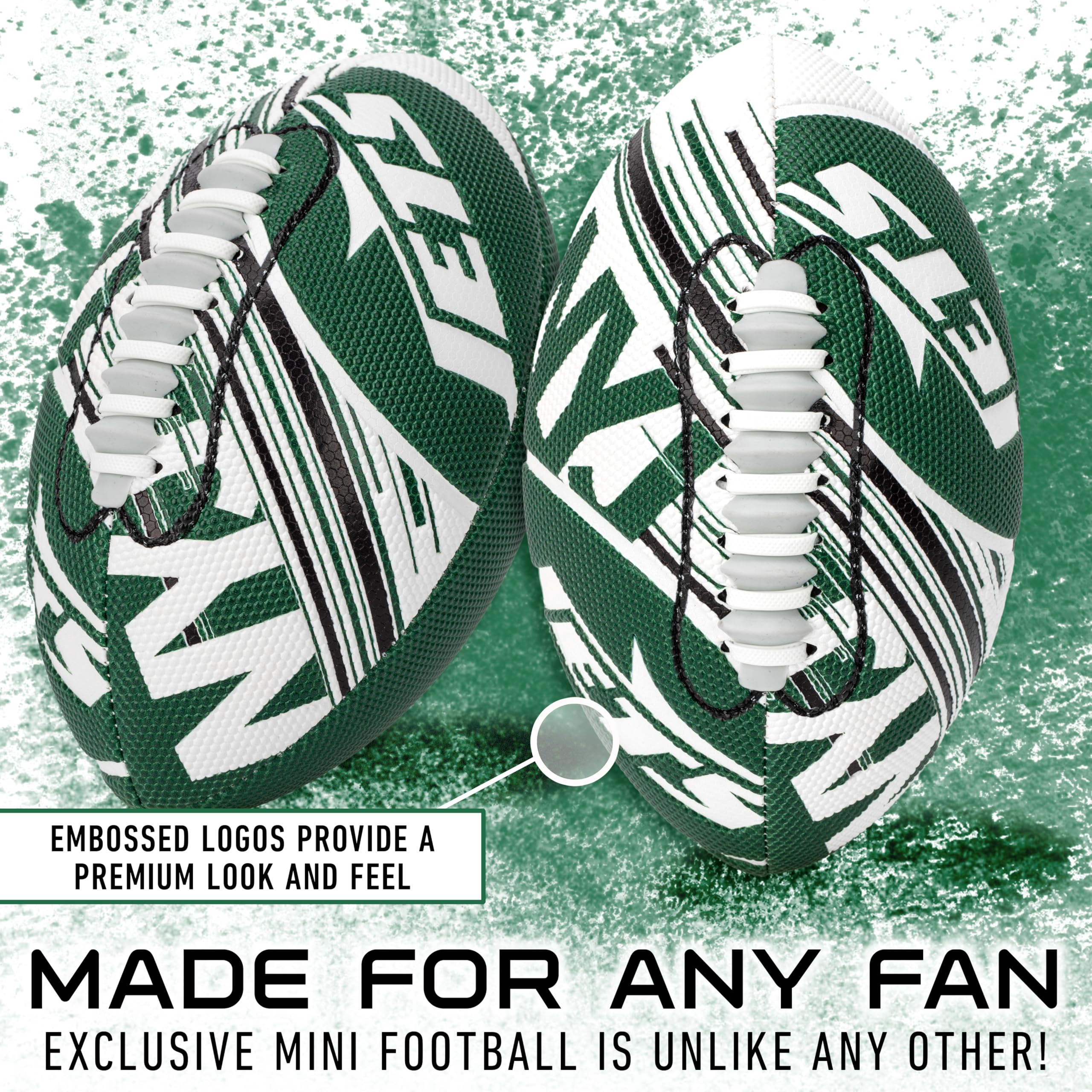 Franklin Sports Nfl New York Jets Football - Youth Mini Football - 8.5'' Junior Size Ball - Spacelace Easy Grip Texture- Perfect