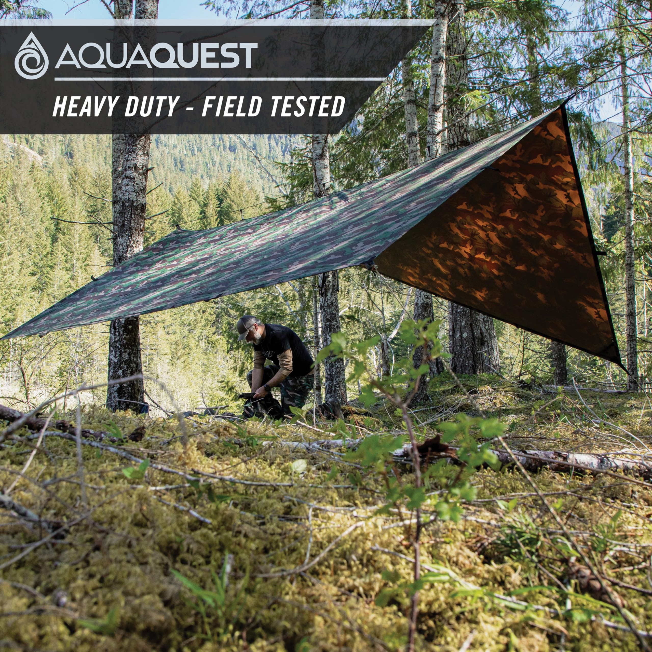 Aquaquest Defender Tarp - Heavy-Duty Waterproof (20,000 Mm) Seam-Taped Rain Fly For Camping, Bushcraft & Survival - 20  13 Woodl