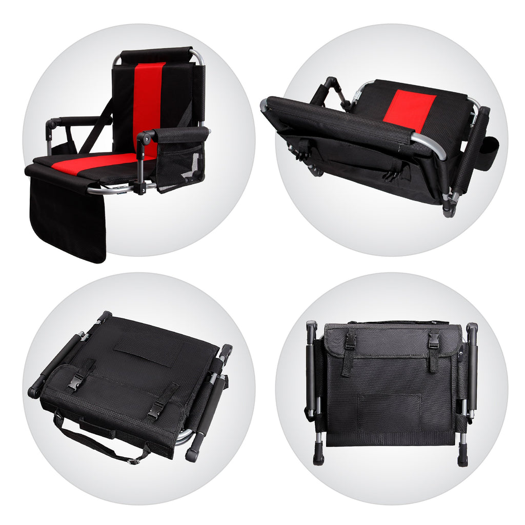 Alpha Camp Stadium Seat Chair For Bleachers With Back& Arm Rest - Black Red