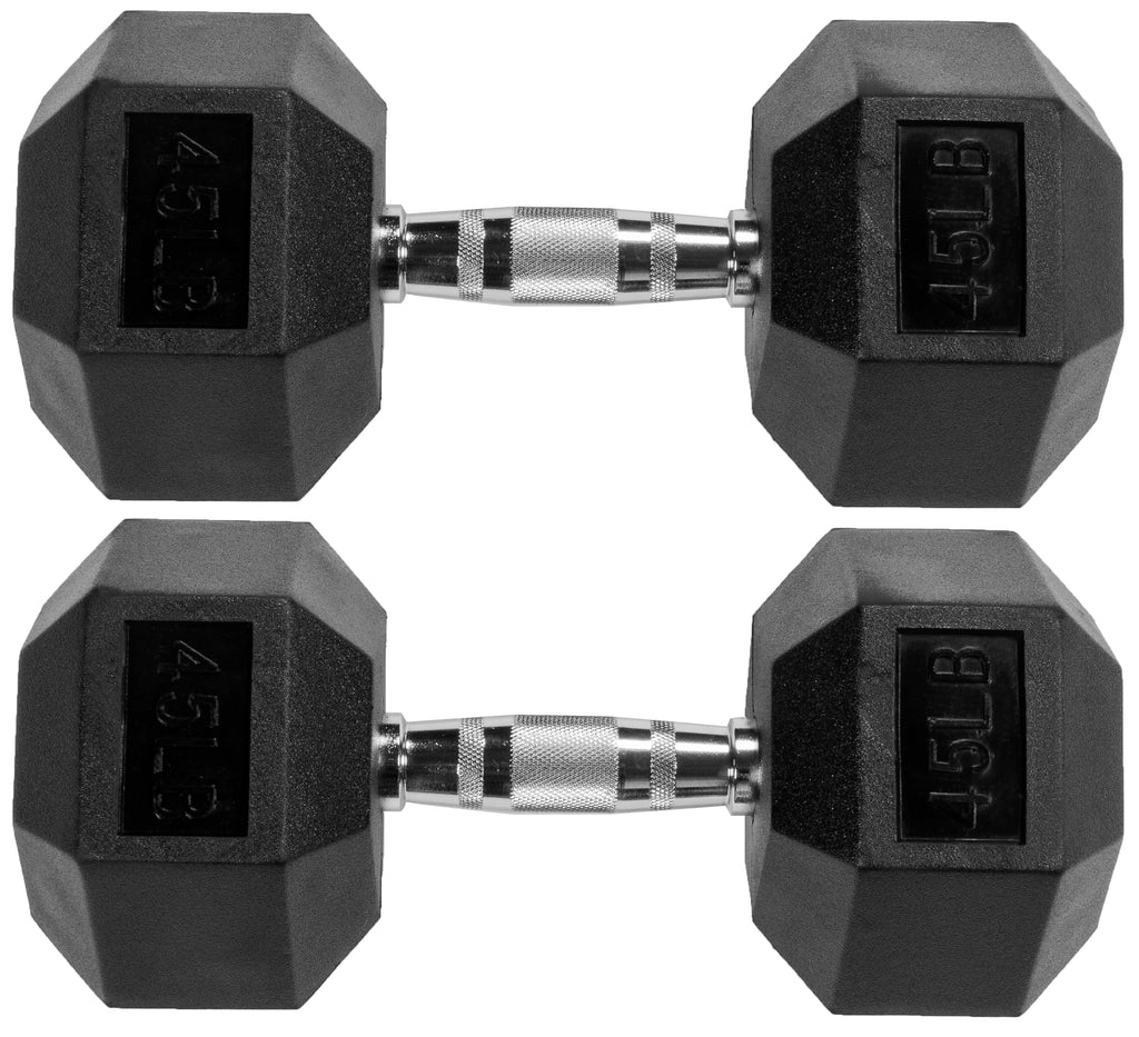 Fitvids Rubber Encased Hex Dumbbell, 45Lb, Pair