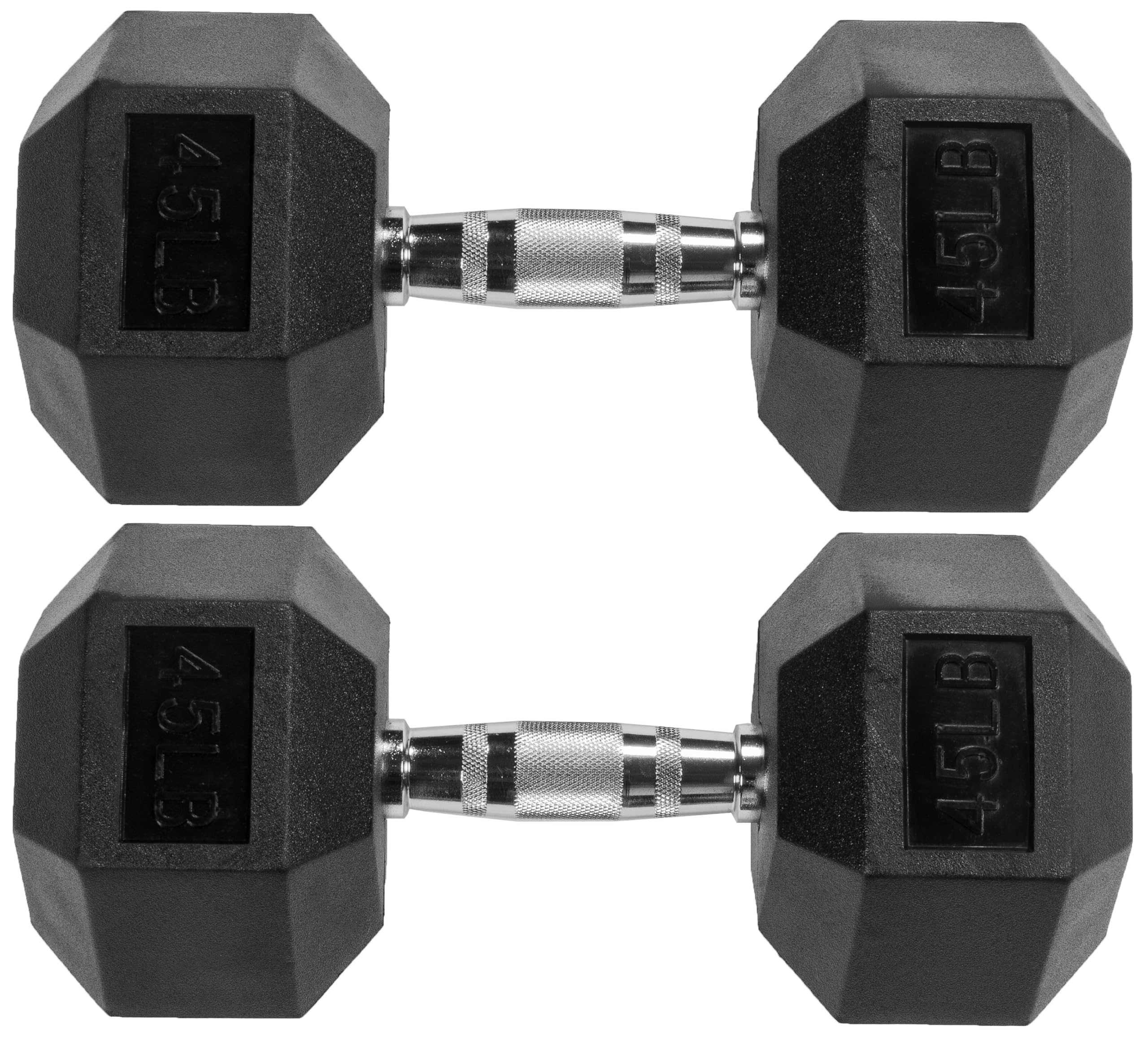 Fitvids Rubber Encased Hex Dumbbell, 45Lb, Pair