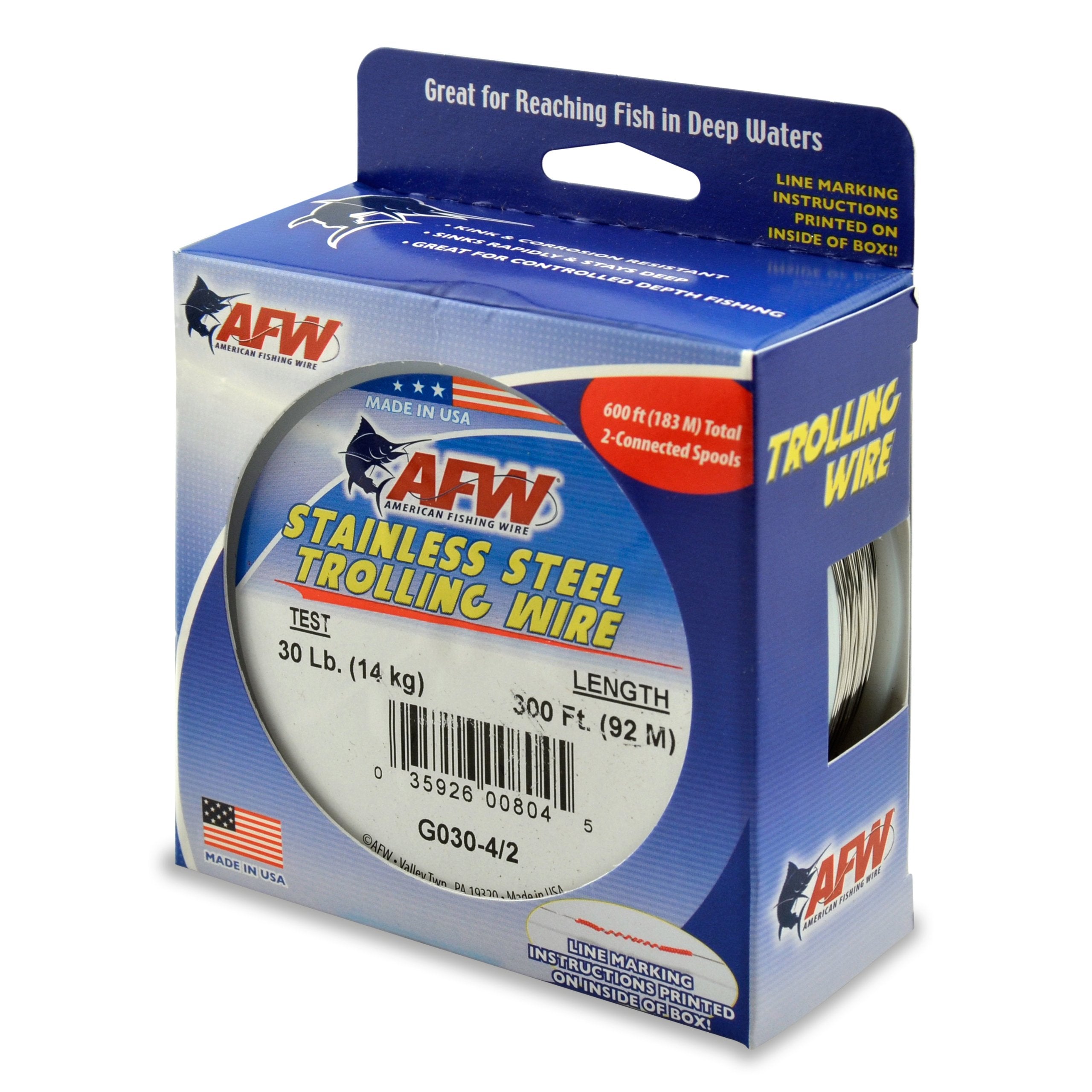 American Fishing Wire Stainless Steel Trolling Wire (Single Strand), Bright Color, 30 Pound Test, 300-Feet