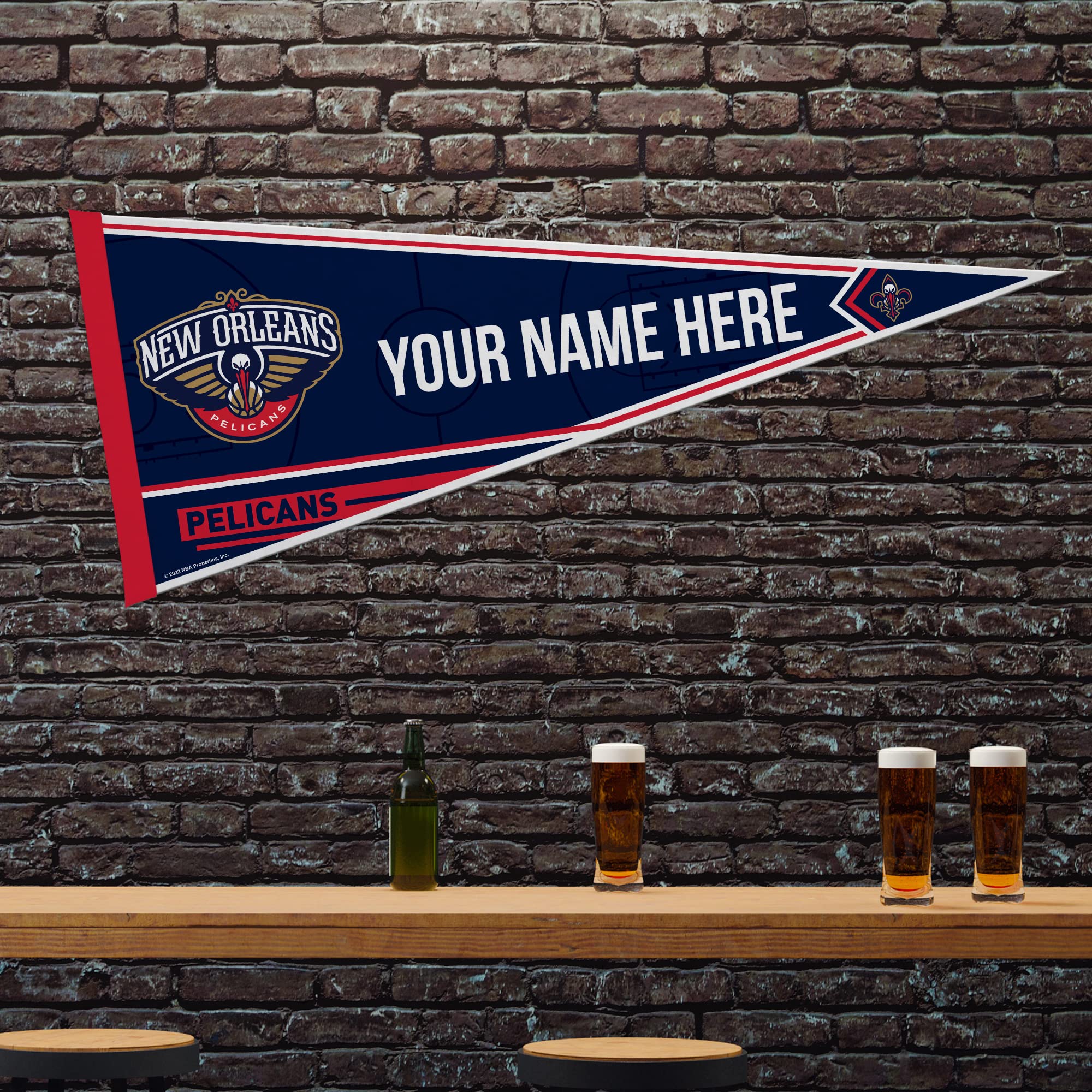 Rico Industries Nba Basketball New Orleans Pelicans Personalized - Custom 12'' X 30'' Soft Felt Pennant - Ez To Hang