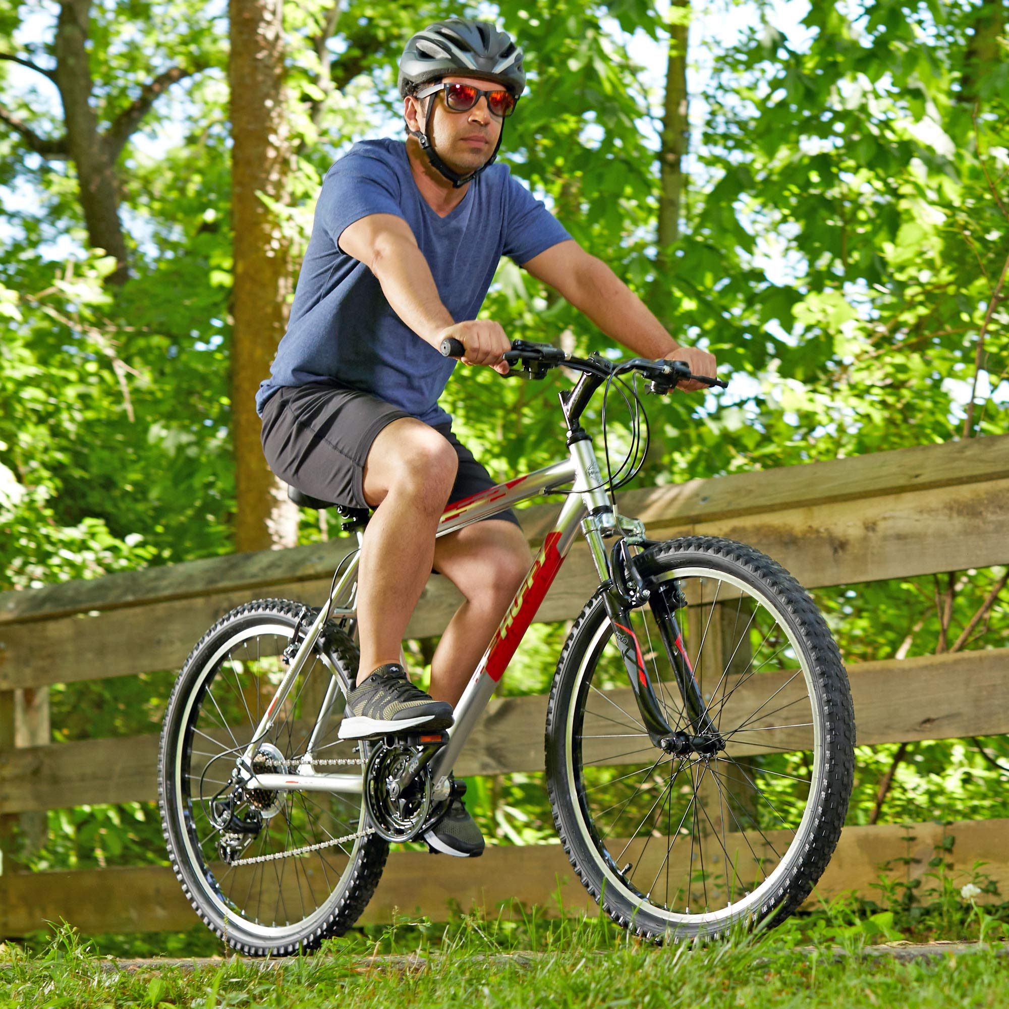 Huffy Hardtail Mountain Trail Bike 24 Inch, 26 Inch, 27.5 Inch, 26 Inch Wheels/20 Inch Frame, Gloss Nickel