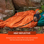 S.O.L. Survive Outdoors Longer Sol Emergency Bivvy Xl W/Rescue Whistle - Reflects Up To 90% Body Heat - Waterproof Emergency Bla