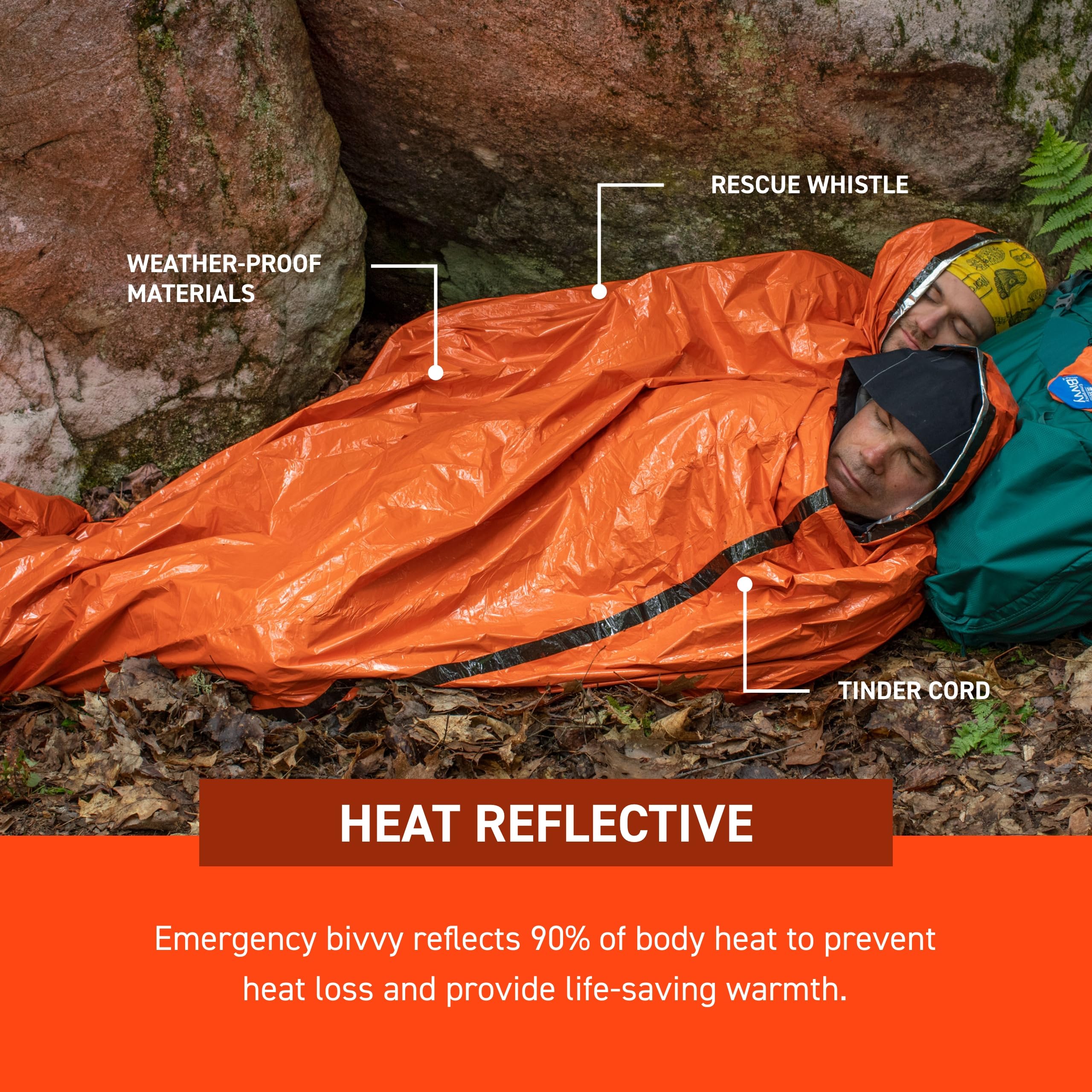S.O.L. Survive Outdoors Longer Sol Emergency Bivvy Xl W/Rescue Whistle - Reflects Up To 90% Body Heat - Waterproof Emergency Bla