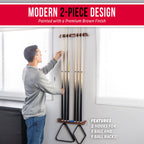 Gosports Wall Mounted Pool Cue Stick Holder - Holds 6 Cues And 2 Triangle Racks - Multiple Colors Available,Brown