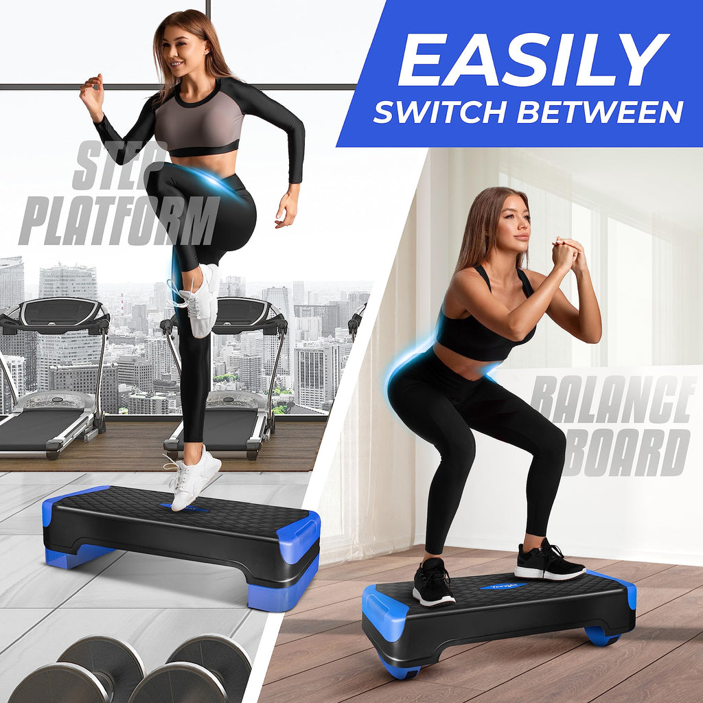 Yes4All 2-In-1 Adjustable Aerobic Stepper With Extra Half Round Legs For Home Workout, Step Exercise & Balance Training - Dark B