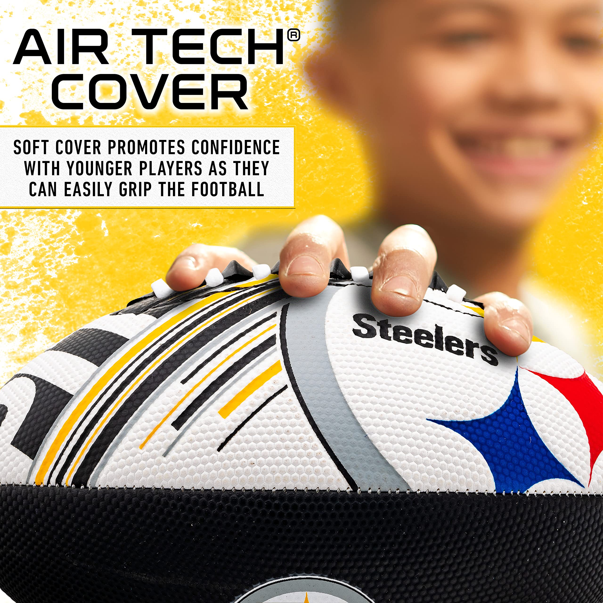 Franklin Sports Nfl Pittsburgh Steelers Football - Youth Mini Football - 8.5'' Junior Size Ball - Spacelace Easy Grip Texture- P