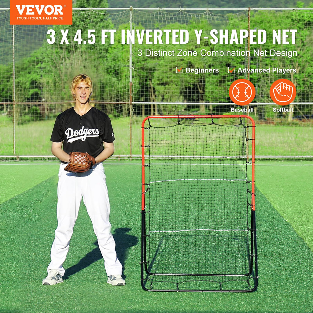 Vevor Baseball And Softball Rebounder, 3 X 4.5 Ft Pitchback Pitching Nest, 3-Way Pitchback Net, Fielding Trainer, Bounce Back Ne