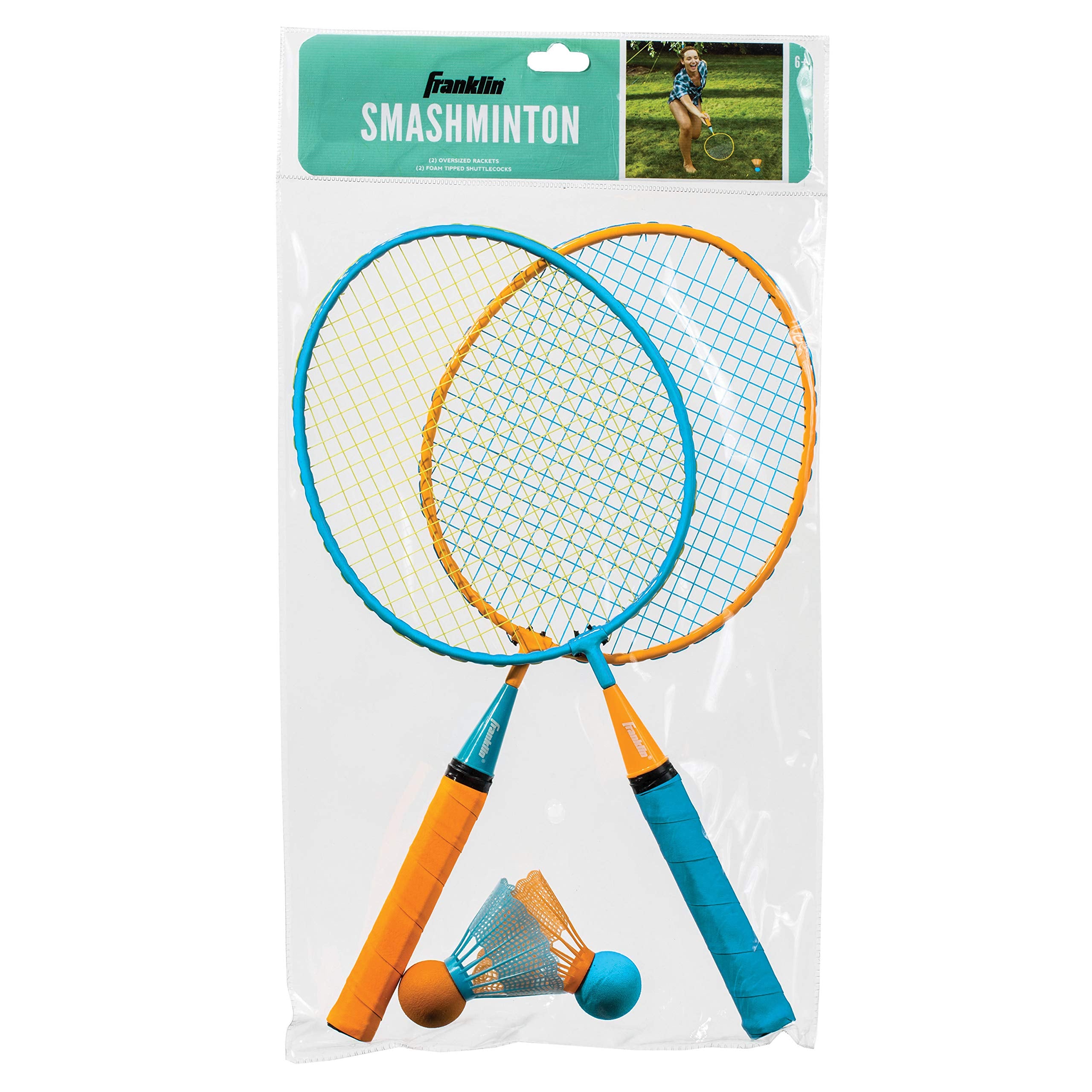 Franklin Sports Badminton Racket Set - Smashminton, Oversize - 2 Player Backyard Youth Set With Birdies For Kids