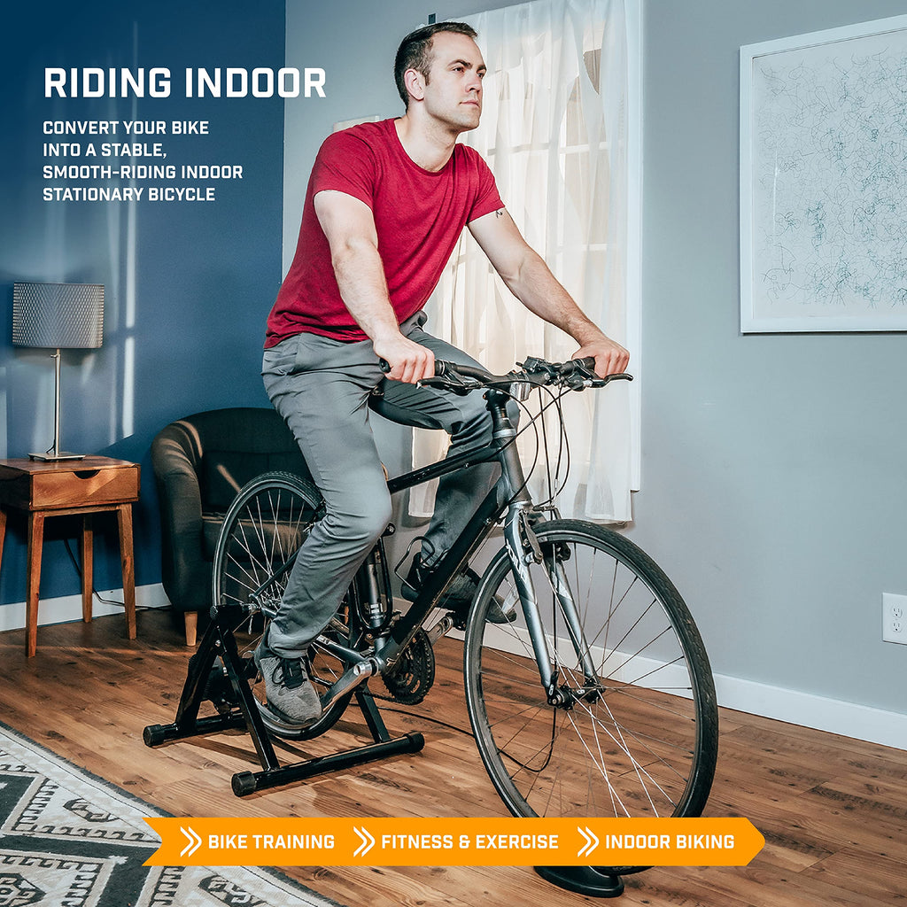 Alpcour Bike Trainer Stand For Indoor Riding - Portable Stainless Steel Indoor Trainer W/Magnetic Flywheel, Noise Reduction, 6 R