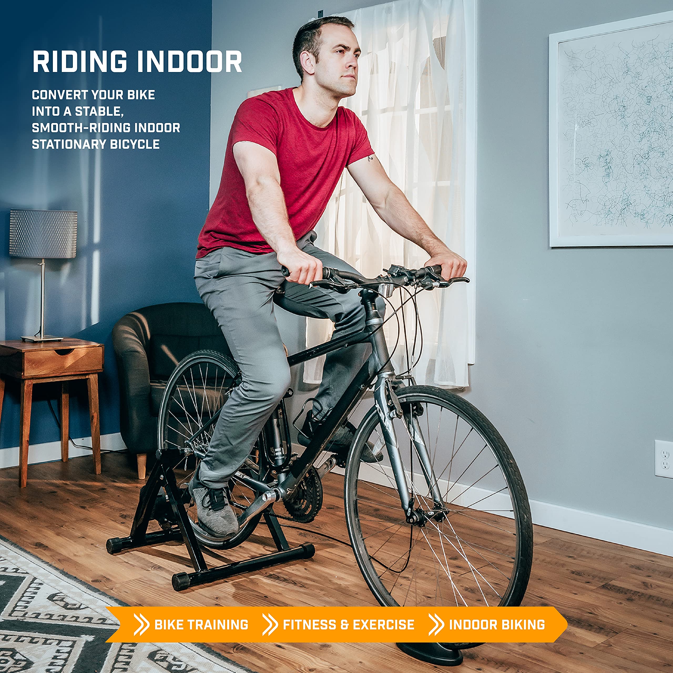 Alpcour Bike Trainer Stand For Indoor Riding - Portable Stainless Steel Indoor Trainer W/Magnetic Flywheel, Noise Reduction, 6 R