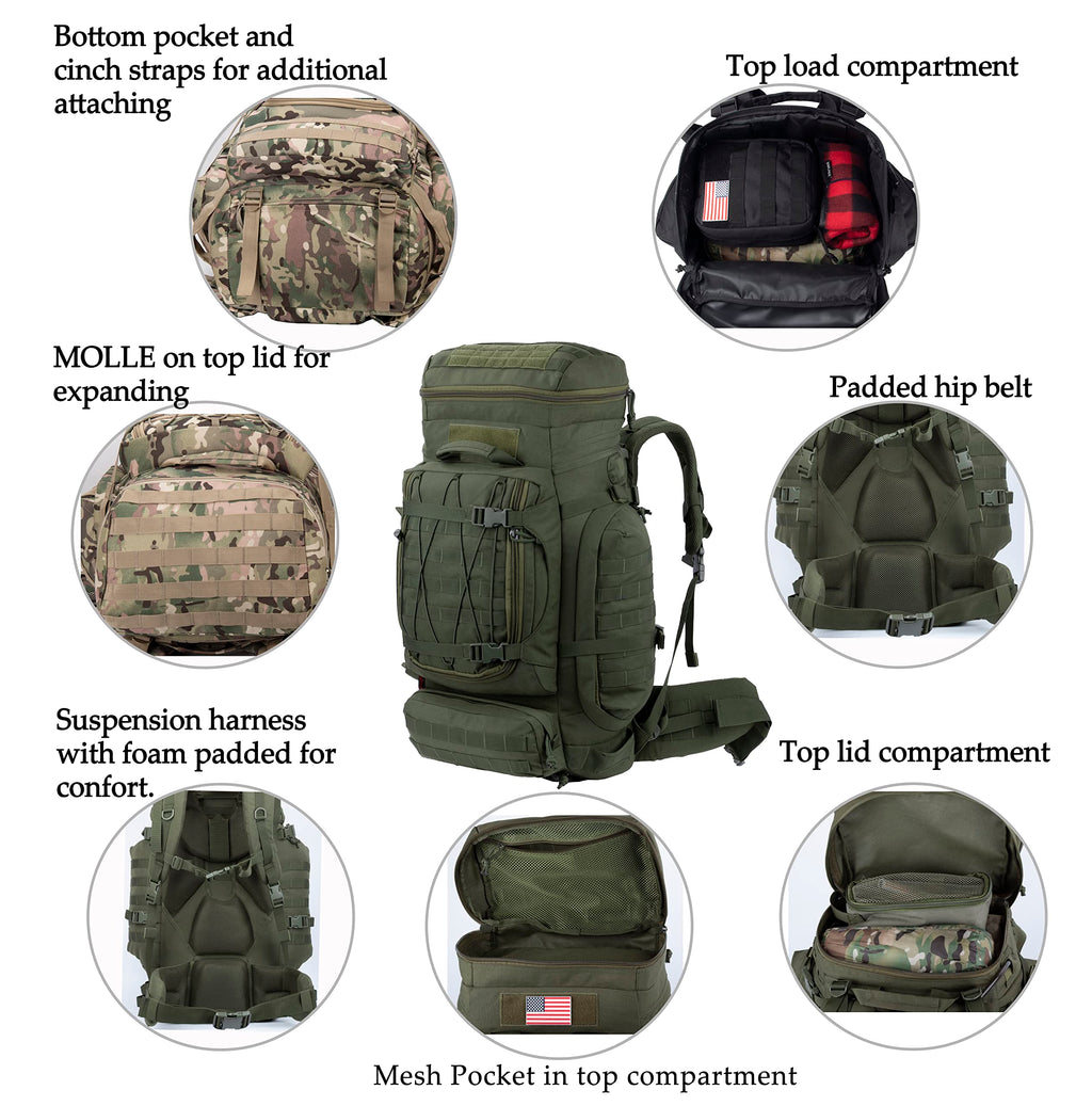 Xmilpax Large Internal Frame Backpack Tactical Molle Pack For Camping Backpacking Hunting Bushcraft Adventure 70L