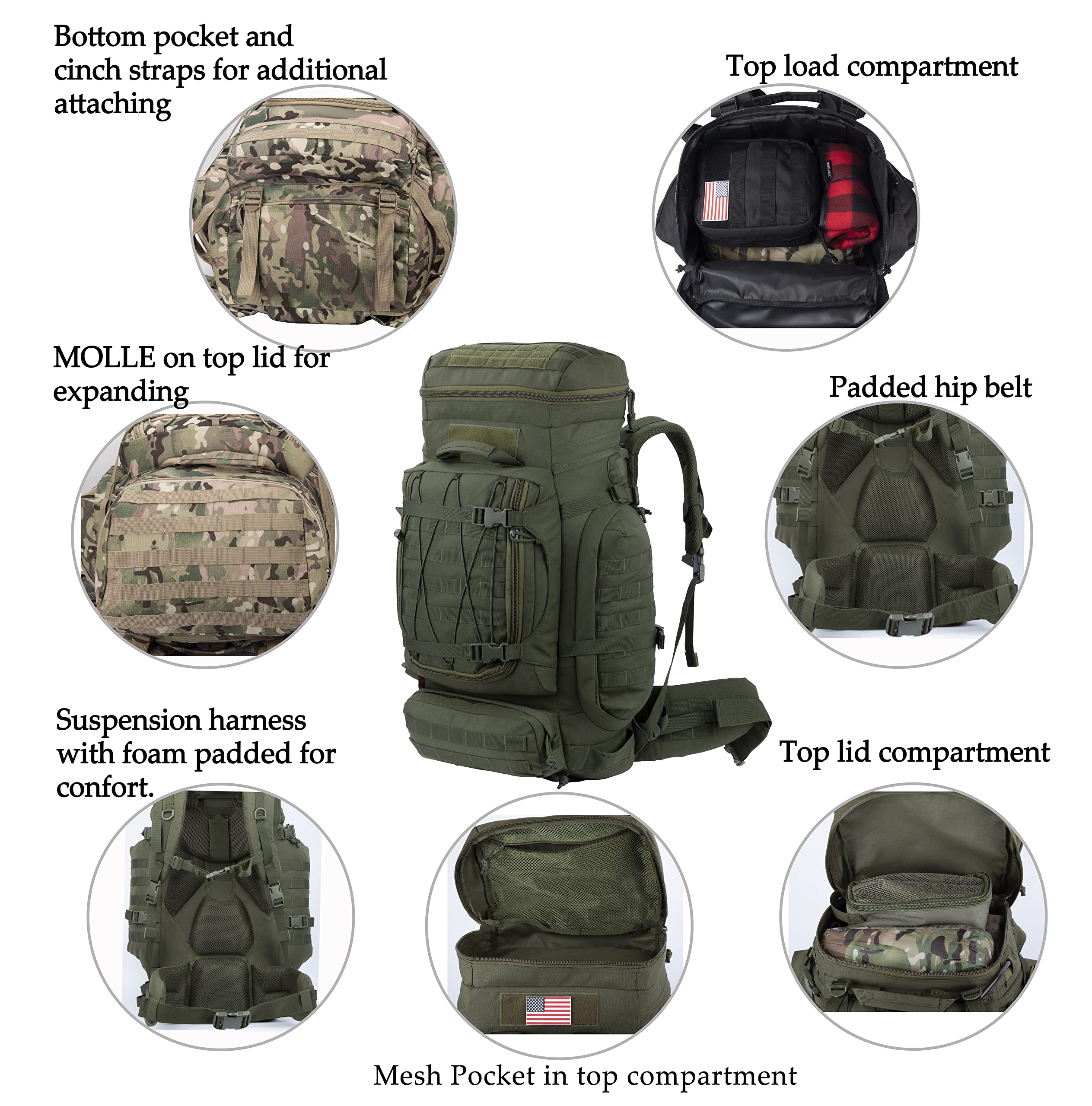 Xmilpax Large Internal Frame Backpack Tactical Molle Pack For Camping Backpacking Hunting Bushcraft Adventure 70L