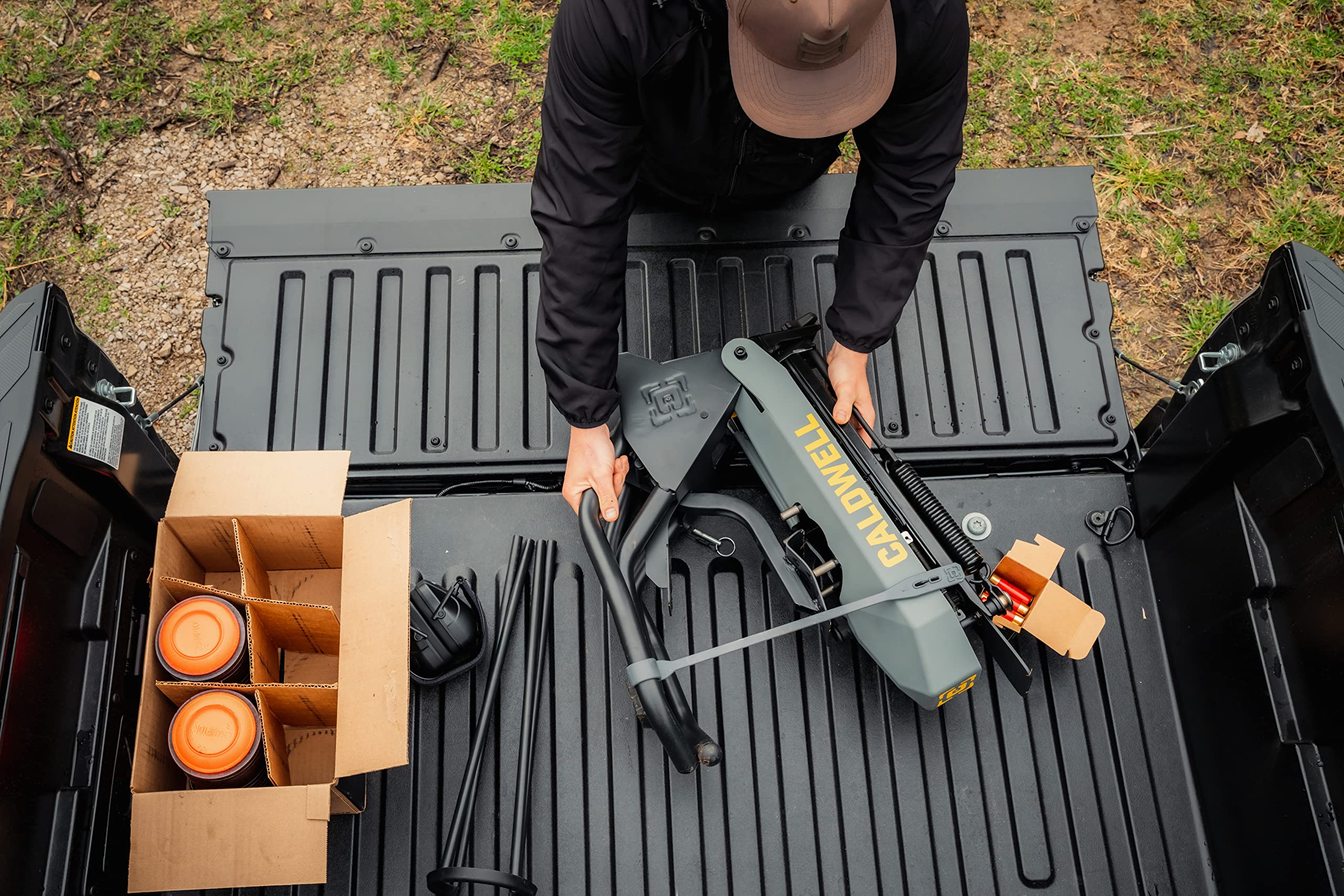Caldwell Claymore Target Thrower 50 Clay Capacity, 55 Yd Throw with Foot Pedal for Single Person Use - No Electricity Needed