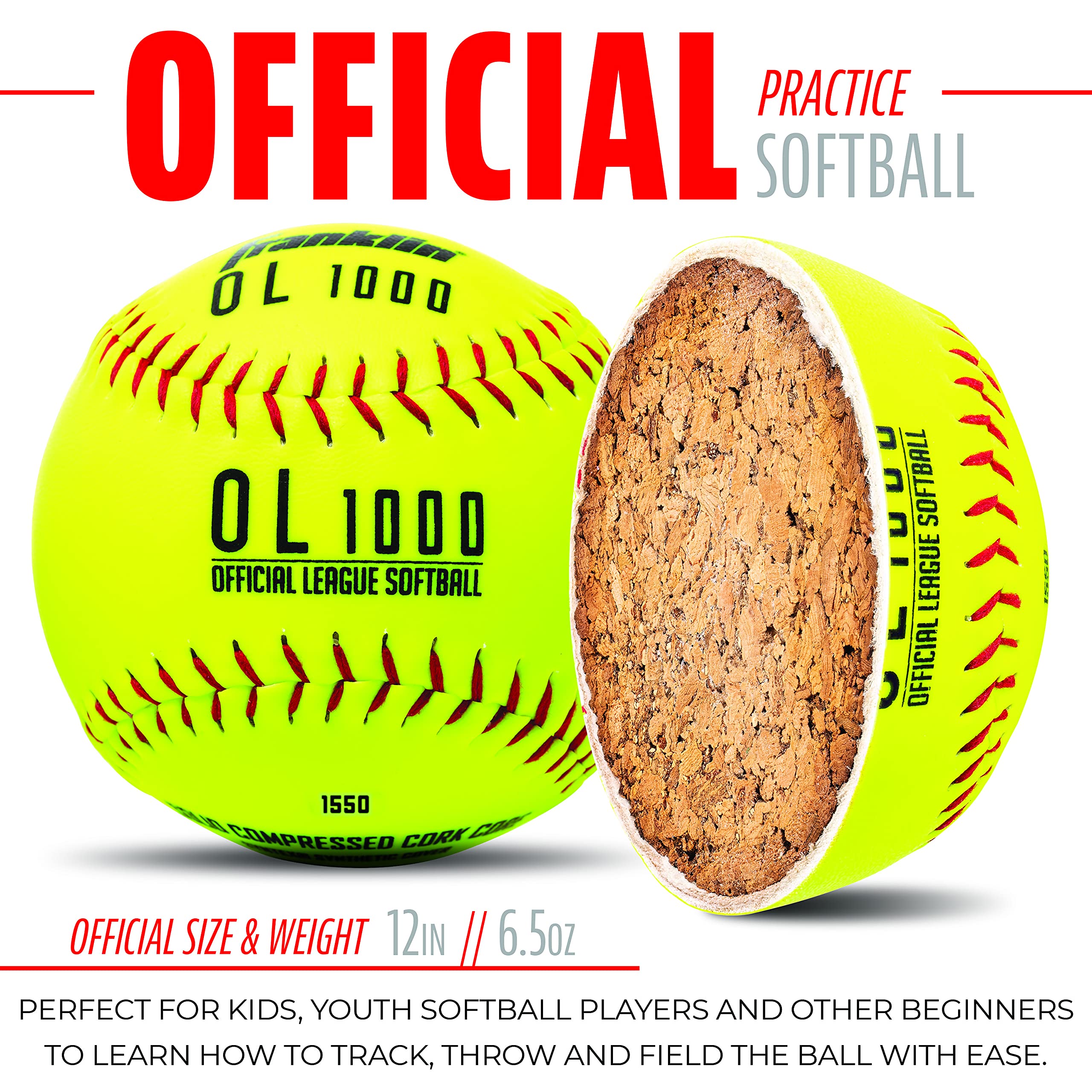 Franklin Sports Official Size Softballs - 12'' Fastpitch Practice Great For + Training Weight 4 Pack