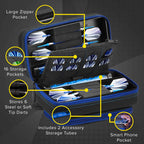Casemaster By Gld Products Plazma Pro Dart Case/Wallet Black With Sapphire Zipper And Phone Pocket, Sapphire Trim
