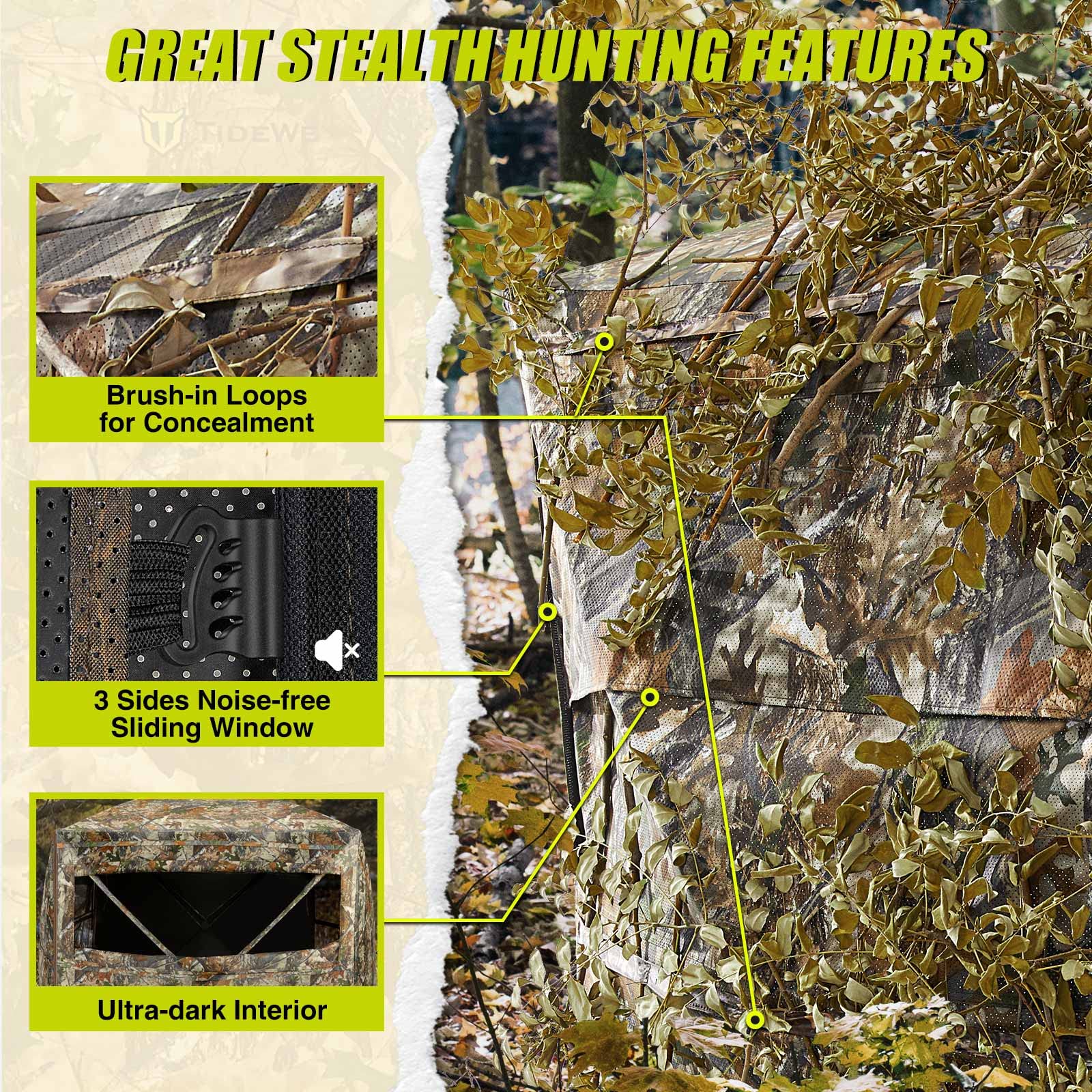 Tidewe Hunting Blind, Double Ground Blinds 270 See Through For 3-In-1 Use, 4-6 Person Pop Up Portable Hunting Tent Includes Carr