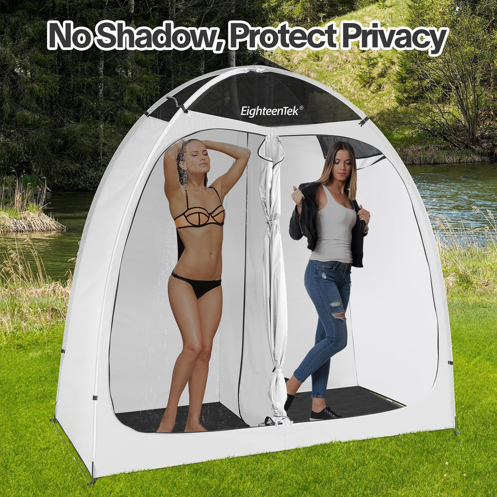 EighteenTek Shower Tent Changing Room 2 Rooms Outdoor Pop Up Camping Portable Privacy Dressing Shelter 83x43x80H