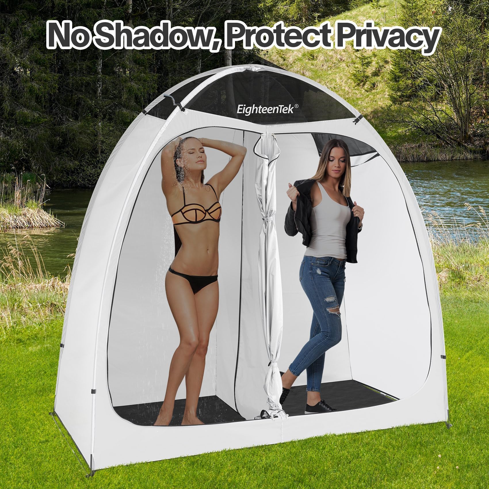 EighteenTek Shower Tent Changing Room 2 Rooms Outdoor Pop Up Camping Portable Privacy Dressing Shelter 83x43x80H