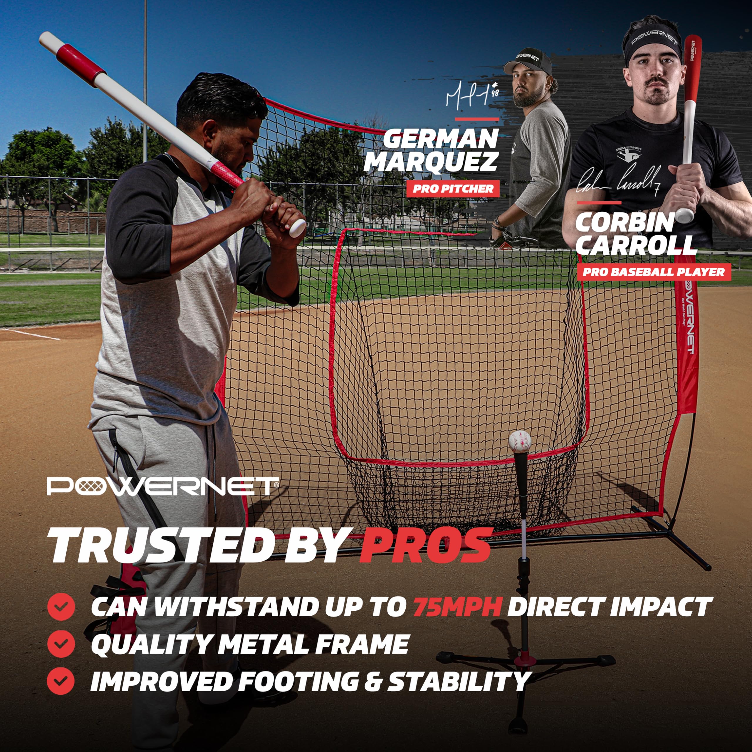 Powernet Corbin Carroll Baseball Softball Batting Tee | Hitting Drill Coaching Aid | Adjustable Height 27.5'' - 44'' | Portable