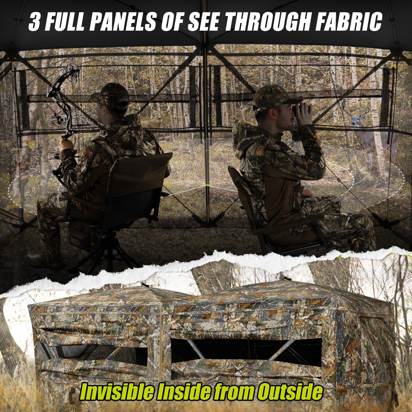 Tidewe Hunting Blind, Double Ground Blinds 270 See Through For 3-In-1 Use, 4-6 Person Pop Up Portable Hunting Tent Includes Carr