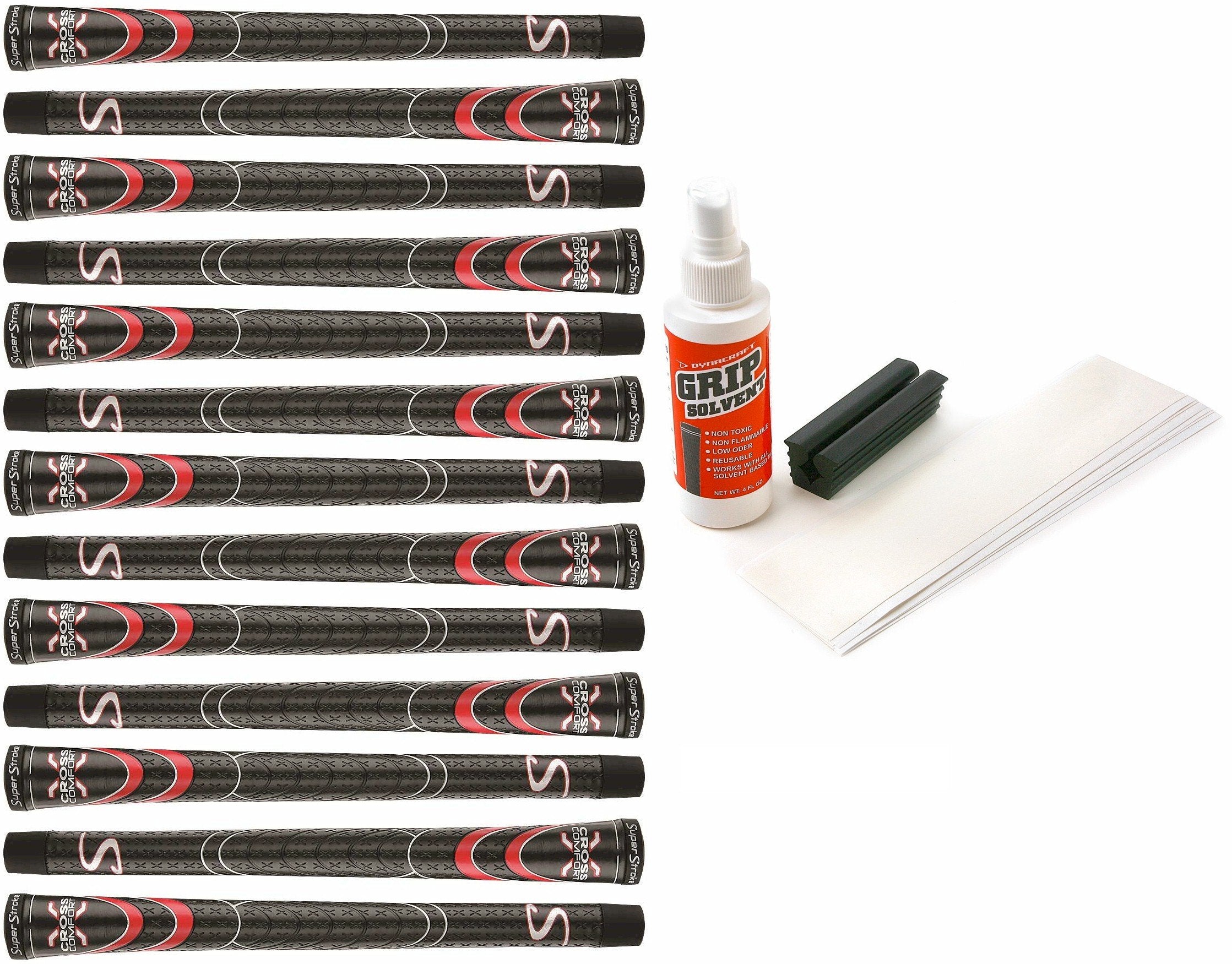 Superstroke Cross Comfort Black/Red Midsize - 13 Piece Golf Grip Kit (With Tape, Solvent, Vise Clamp)