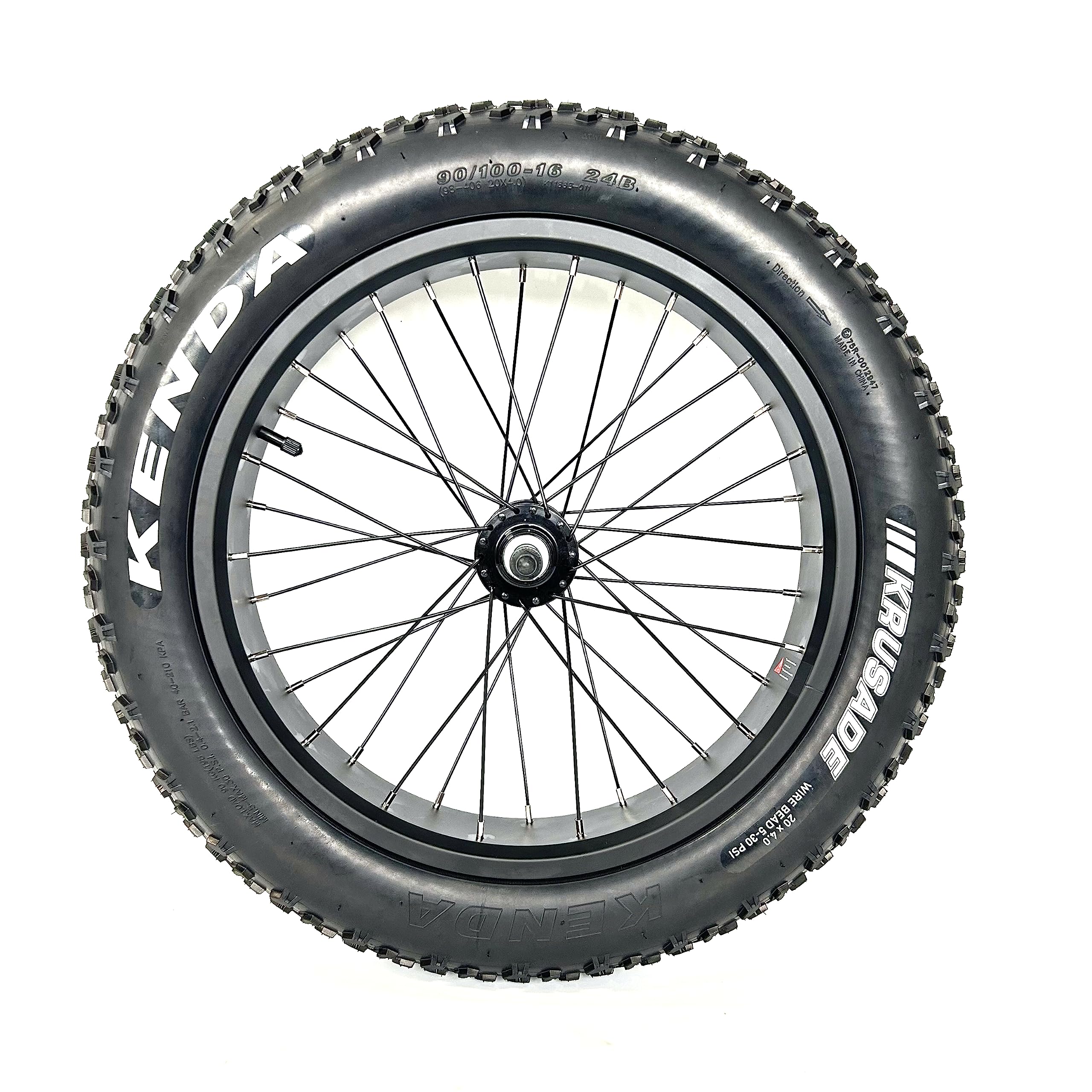 20x4.0 Fat Bike Rear Wheel Assembly with Tire and Hub and Spokes Black Alloy Aluminum Snow Bicycle Folding Fatbike Wheel Assem