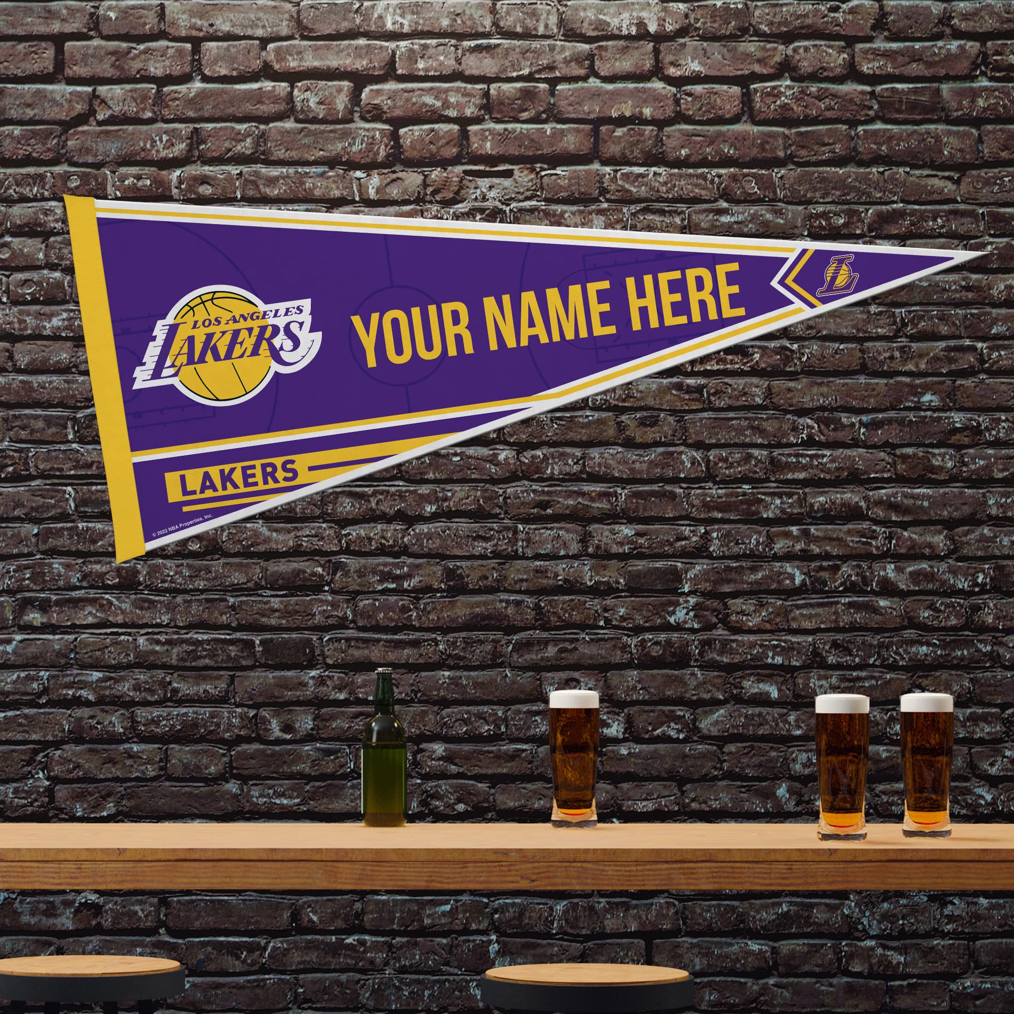 Rico Industries Nba Basketball Los Angeles Lakers Personalized - Custom 12'' X 30'' Soft Felt Pennant - Ez To Hang