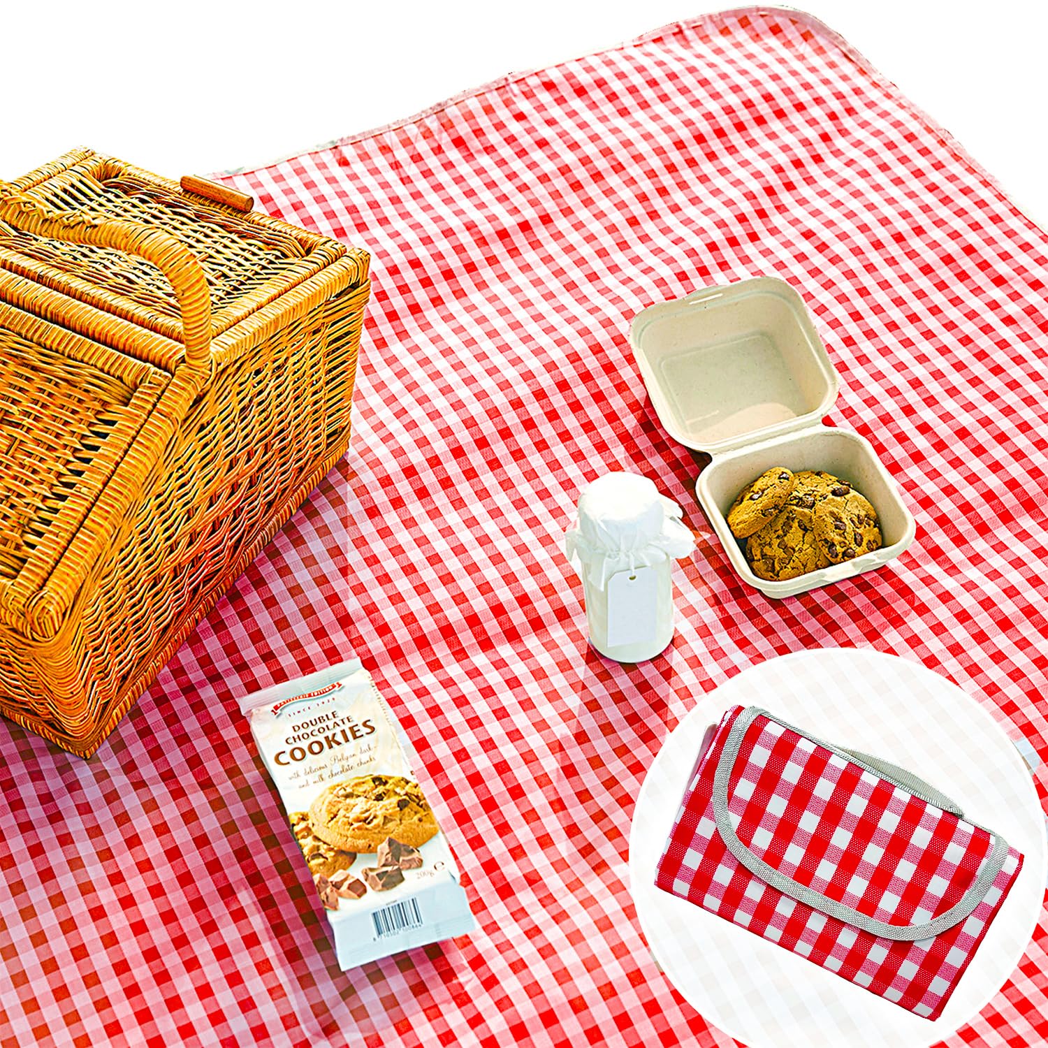 Beyond Thursday Cute Gingham Picnic Blanket, Waterproof Foldable, in Large 80x60in and Extra Large 80x80in, Portable Compact Bea