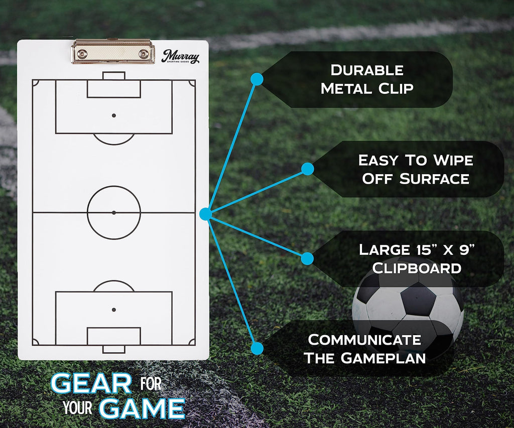 Murray Sporting Goods Soccer Dry Erase Coaches Clipboard  Double-Sided Soccer Field Clipboard Dry Erase White Board  Soccer Futb