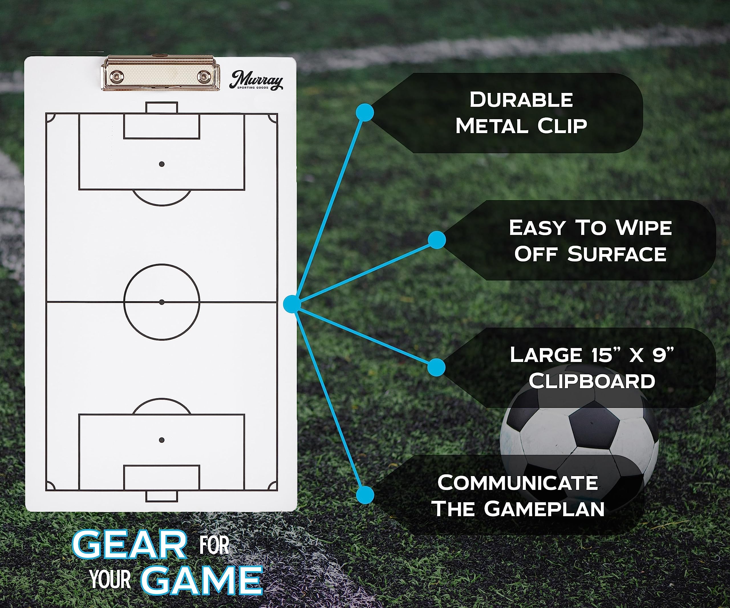 Murray Sporting Goods Soccer Dry Erase Coaches Clipboard  Double-Sided Soccer Field Clipboard Dry Erase White Board  Soccer Futb