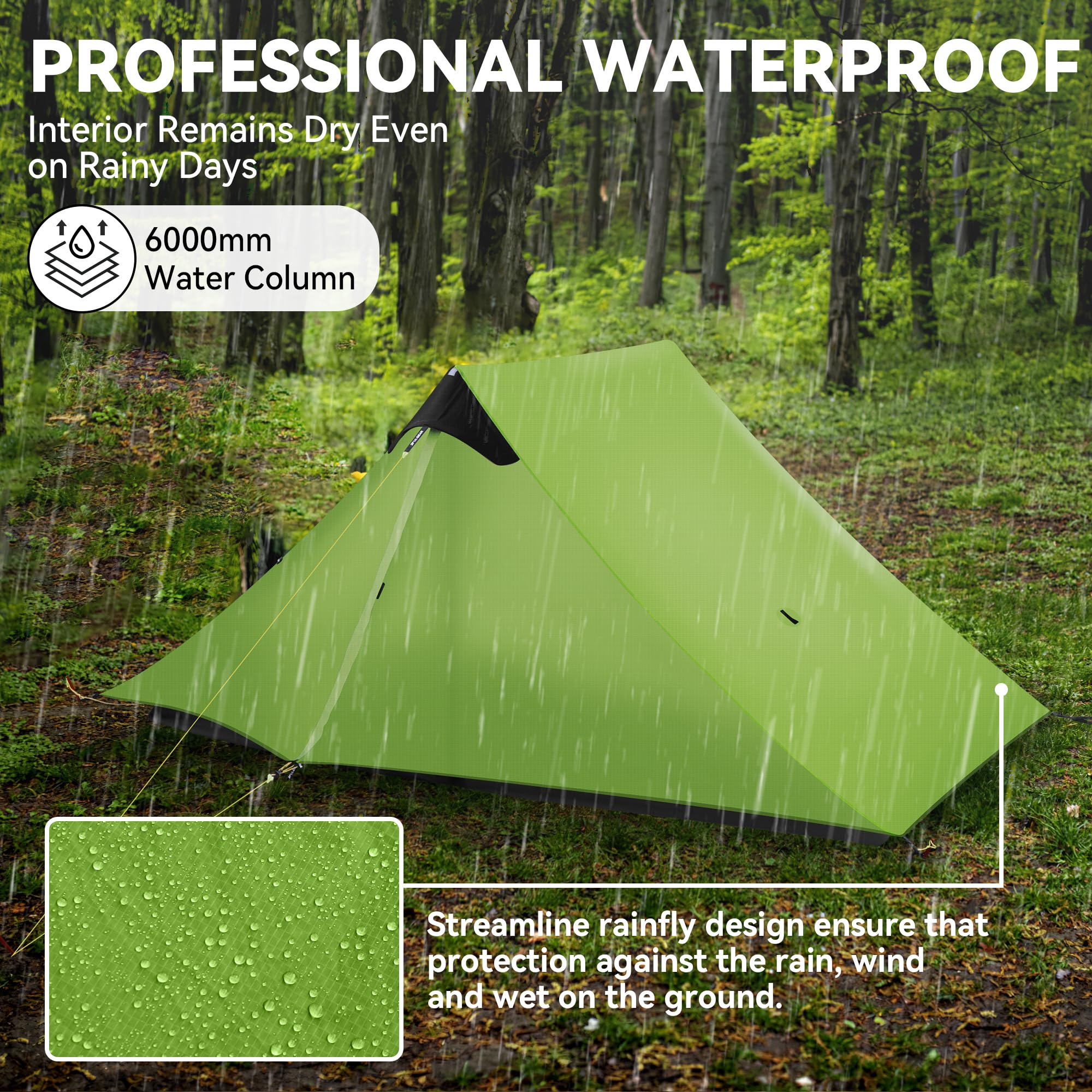 Ultralight Tent 3-Season Backpacking Tent 1 Person/2 Person Camping Tent, Outdoor Lightweight Lanshan Camping Tent Shelter, Perf