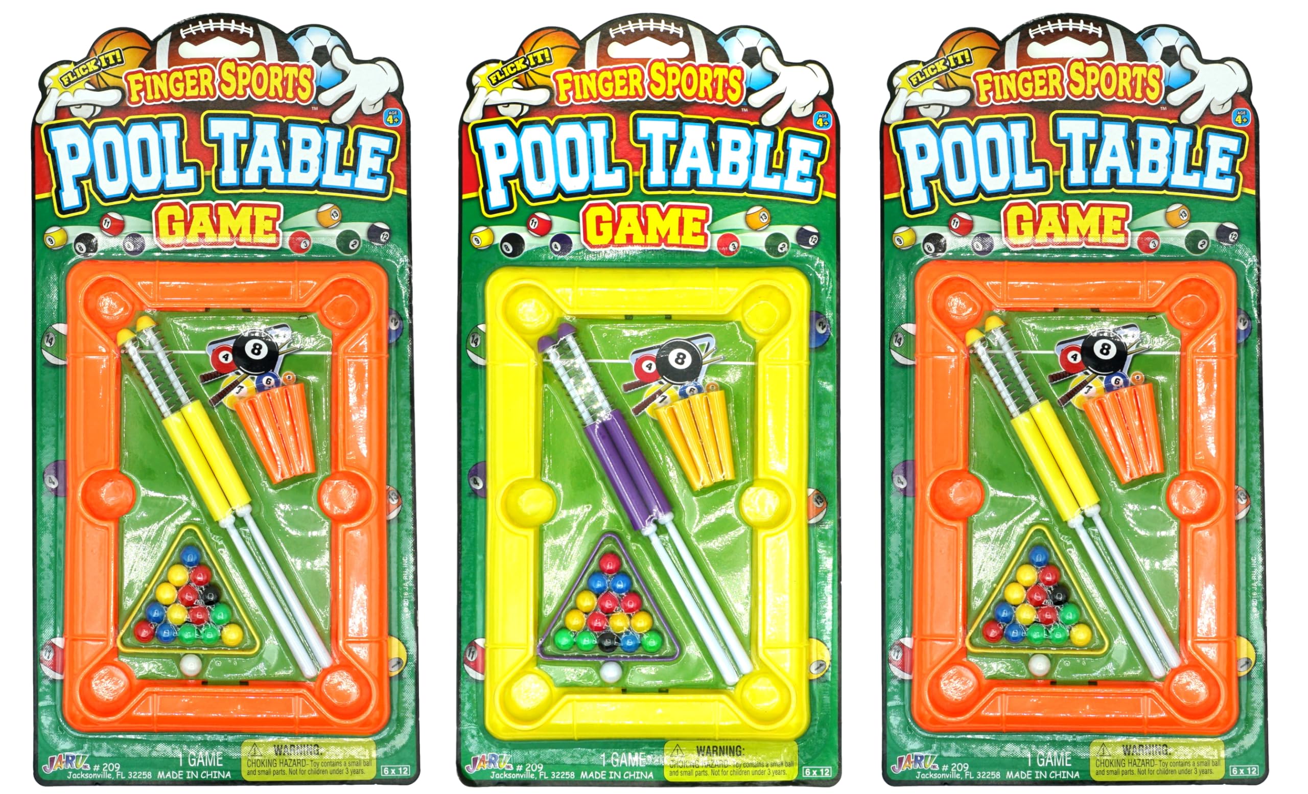 JA-RU 12 Inch Mini Pool Table Set (3 Mini Billiards Assorted) w/ 2 Cue Stick & Pool Balls. Portable Travel Size Mini Arcade Game