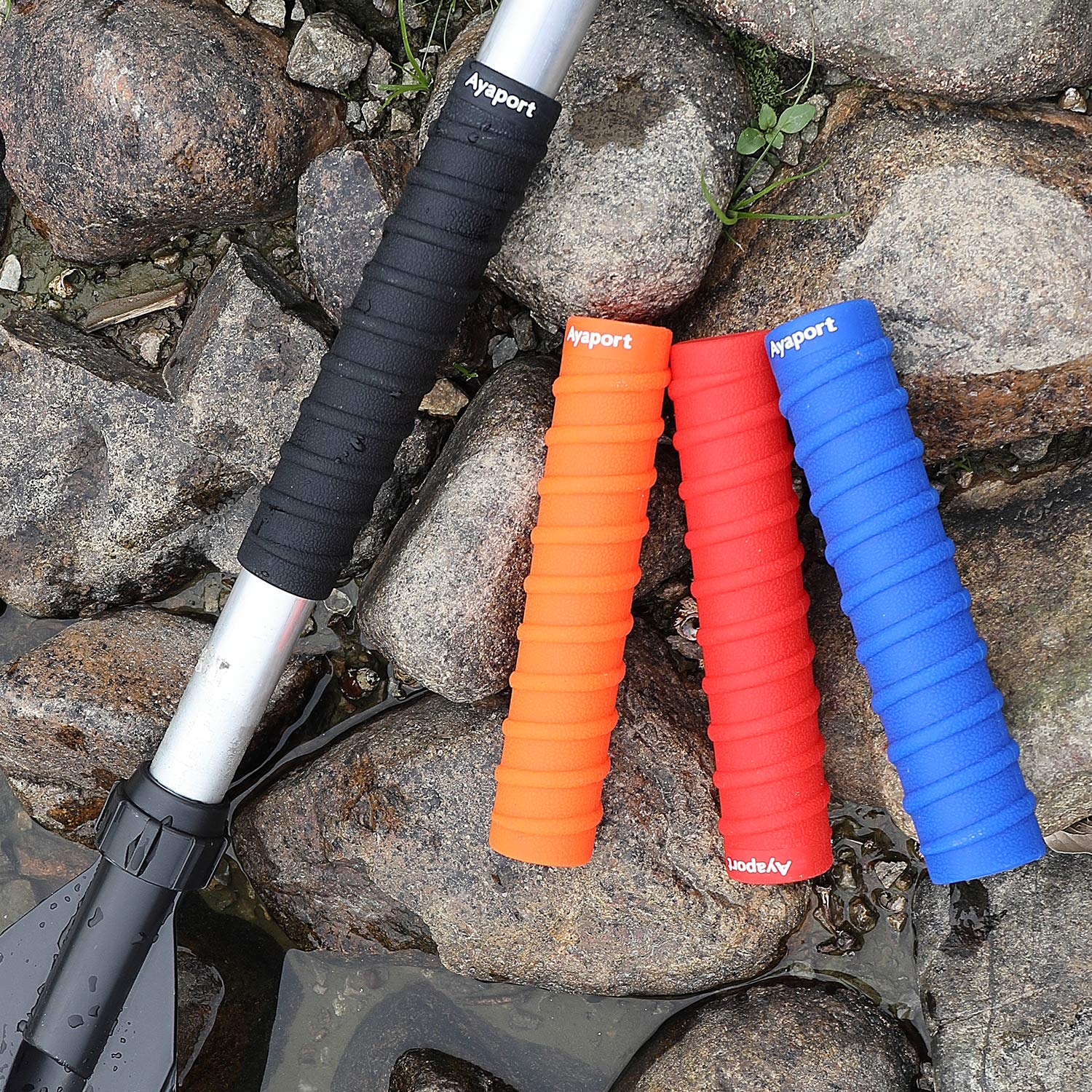 Ayaport Kayak Paddle Grips Non-Slip Silicone Wraps Blister Prevention Kayaking Accessories For Take-Apart Paddles (Black)