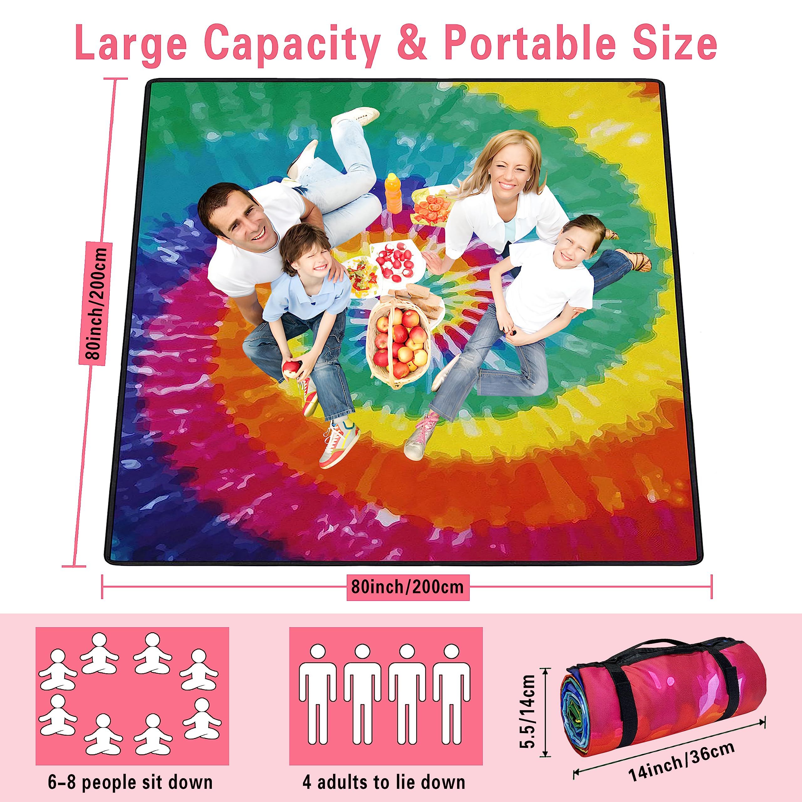 Supfitness Extra Large Picnic Blankets Waterproof Foldable (80 X 80) Beach Blanket Waterproof Sandproof,3-Layer Thicking Mat Out