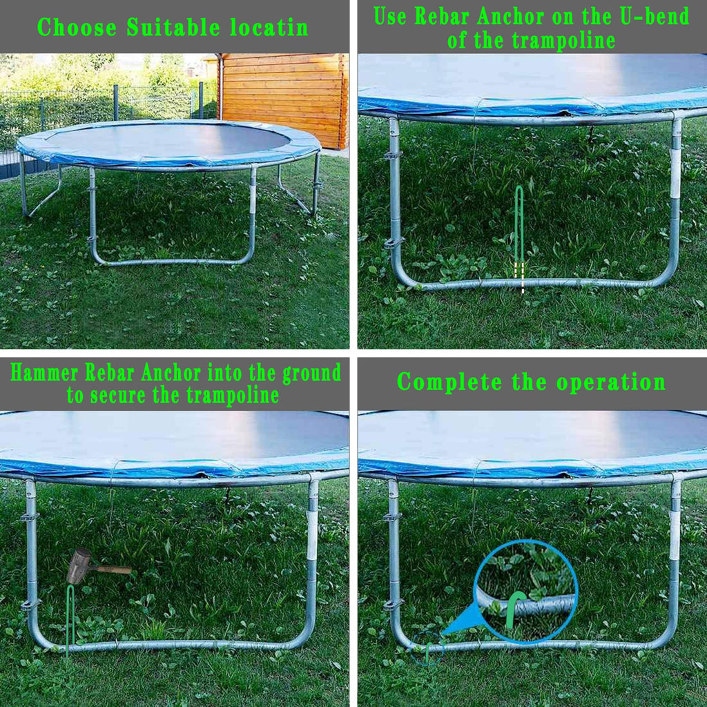 10''X2'' Trampolines Wind Stakes Green Heavy Duty U Shape Steel Garden Stakes Ground Anchors With Sharp End For Camping Tent, Ga