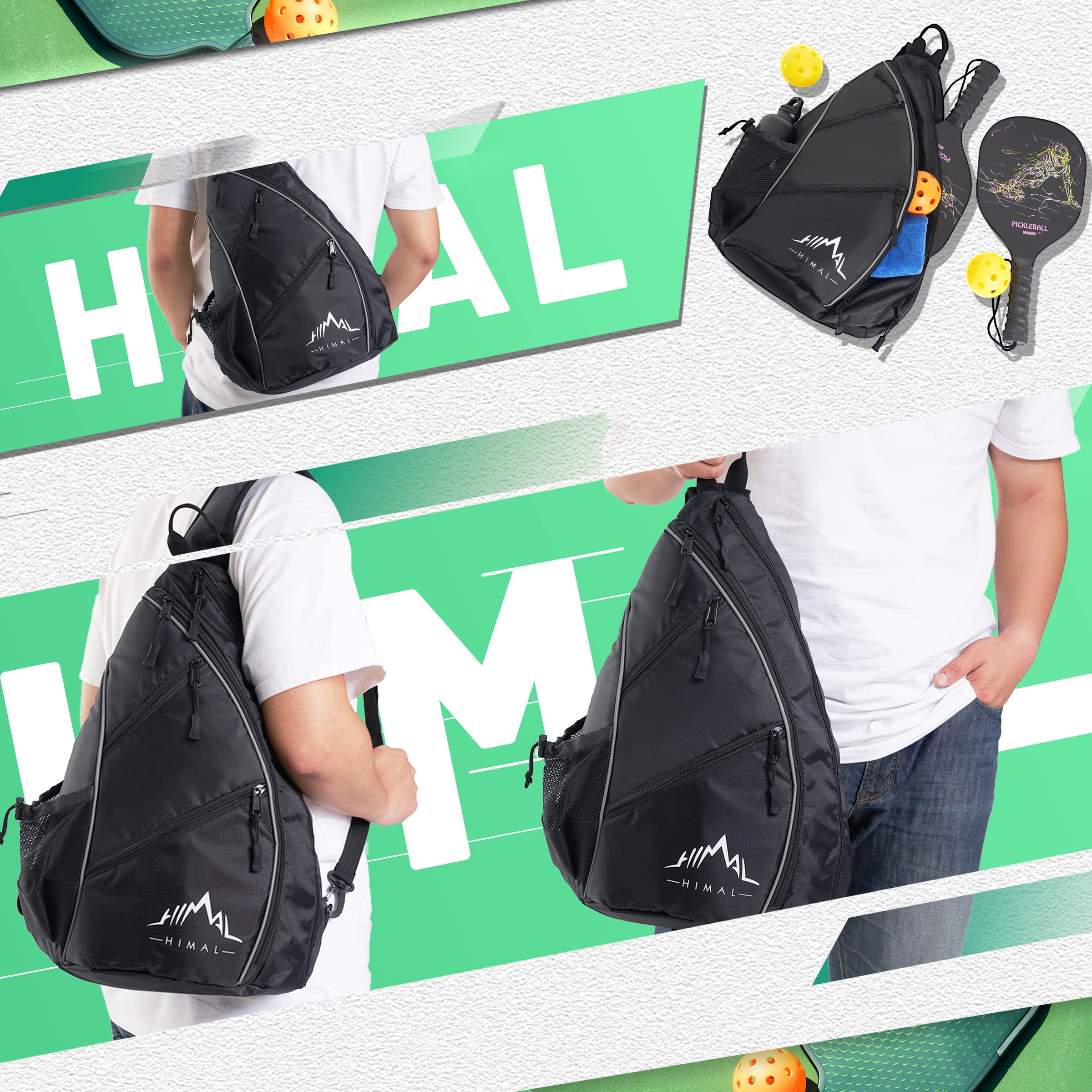 Himal Pickleball Bag- Adjustable Pickleball,Tennis,Racketball Sling Bag - Pickleball Backpack With Water Bottle Holder For Men A