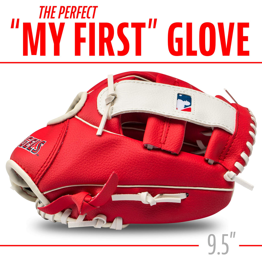 Franklin Sports Mlb Youth Teeball Glove + Foam Ball Set - Kids Los Angeles Angels Baseball + Teeball Mitt And Ball - Perfect Fir