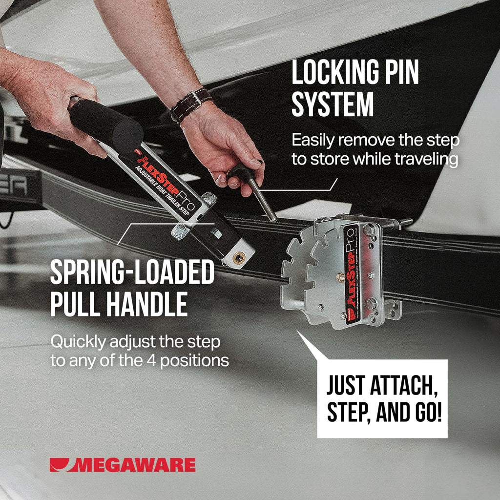 Megaware Flexstep Pro Adjustable Boat Trailer Step - Easy To Attach - Provides Additional Access Point, 16 Adjustable Positions,