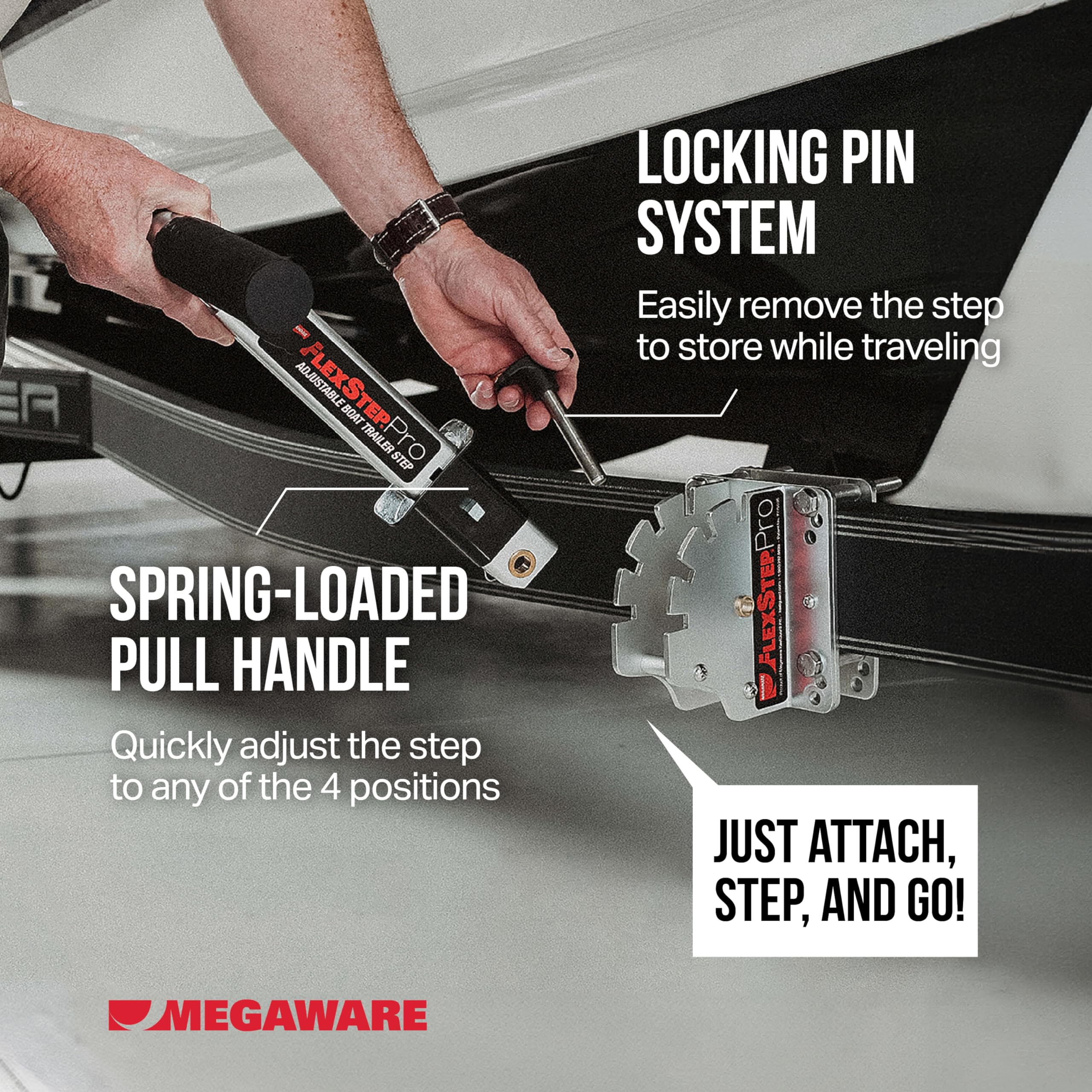 Megaware Flexstep Pro Adjustable Boat Trailer Step - Easy To Attach - Provides Additional Access Point, 16 Adjustable Positions,