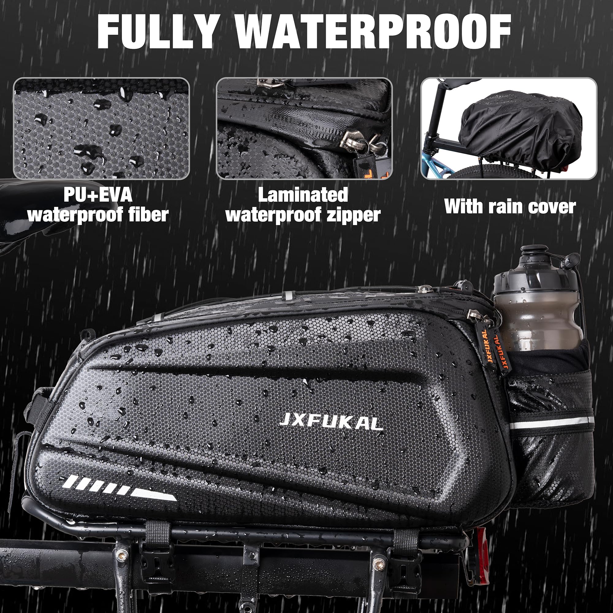 JXFUKAL Bike Bags for Bicycle Rear rack - 9.5L/17L/40L Hard Shell Waterproof Bike Ebike Trunk Pannier Saddle Seat Bag Carrier wi